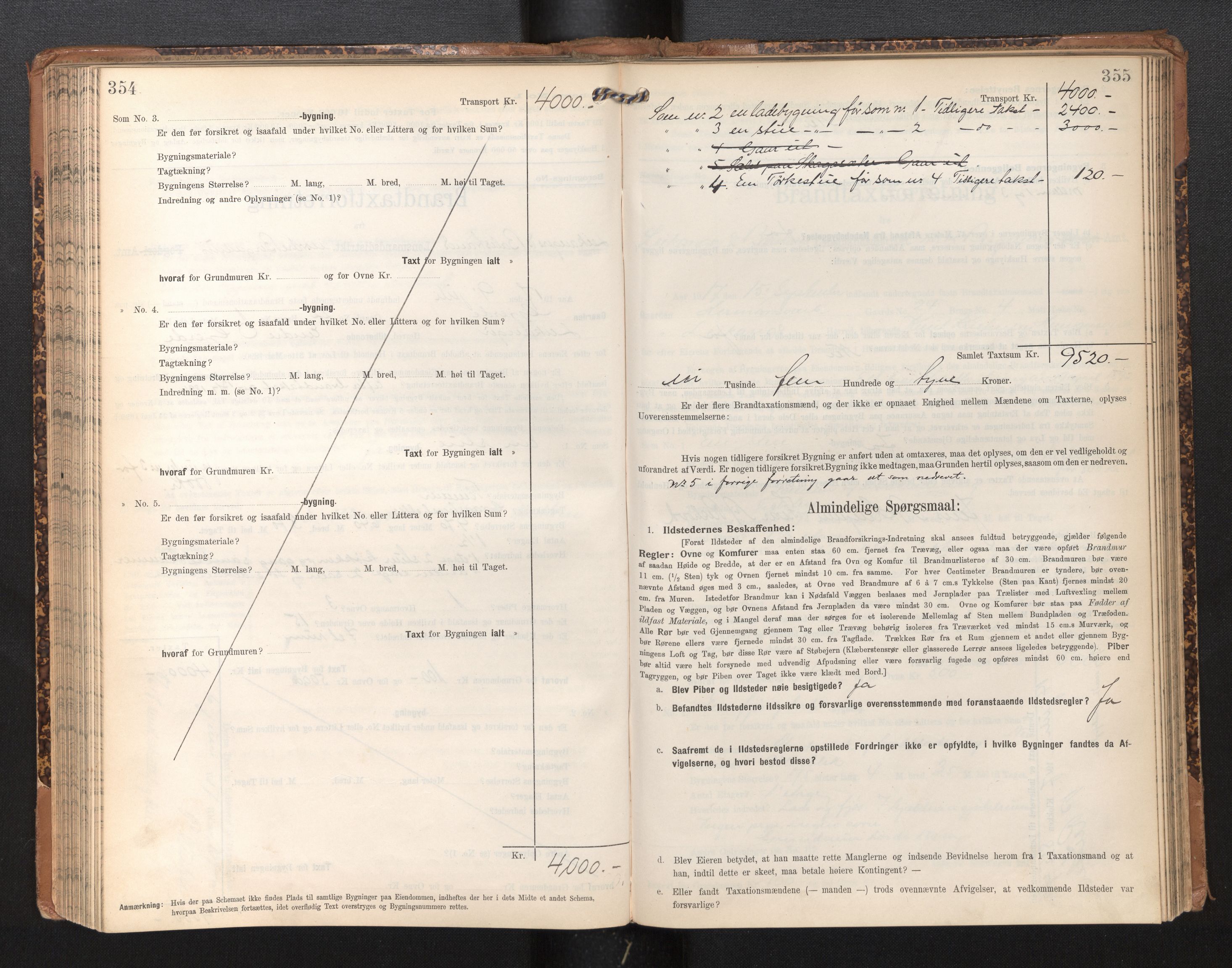 Lensmannen i Leikanger, AV/SAB-A-29201/0012/L0005: Branntakstprotokoll, skjematakst, 1907-1917, s. 354-355