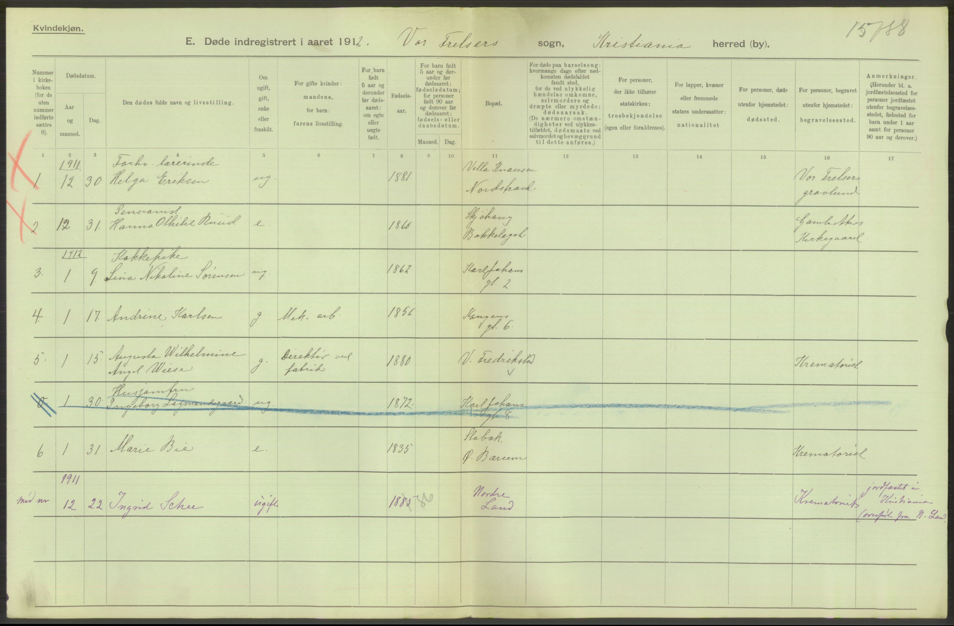 Statistisk sentralbyrå, Sosiodemografiske emner, Befolkning, RA/S-2228/D/Df/Dfb/Dfbb/L0009: Kristiania: Døde, 1912, s. 368