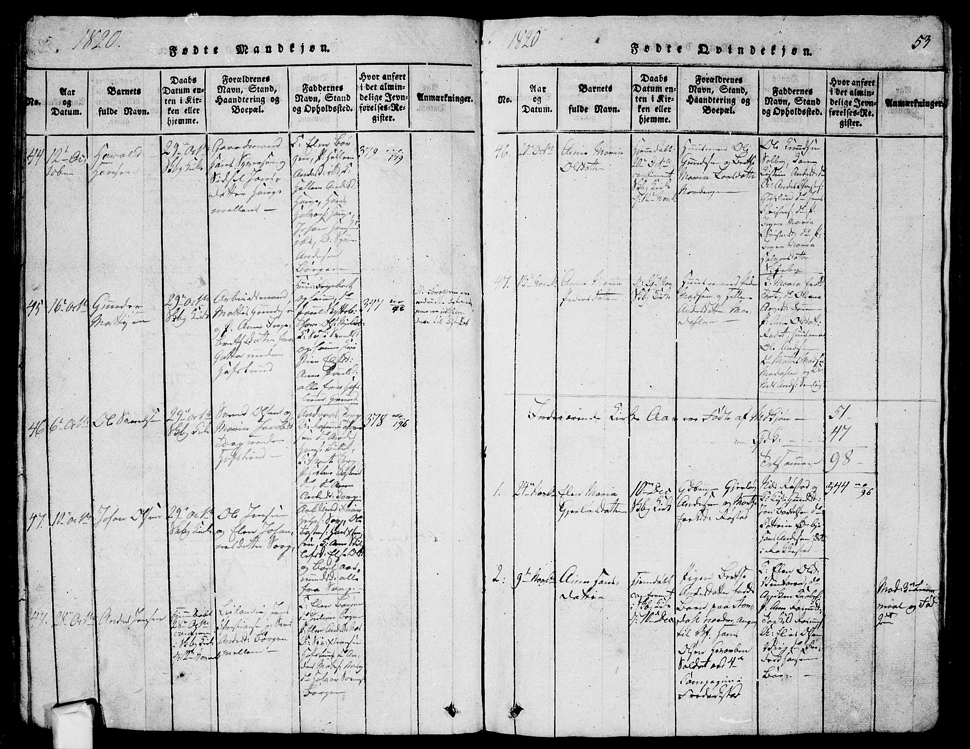 Skjeberg prestekontor Kirkebøker, AV/SAO-A-10923/G/Ga/L0001: Klokkerbok nr. I 1, 1815-1830, s. 53