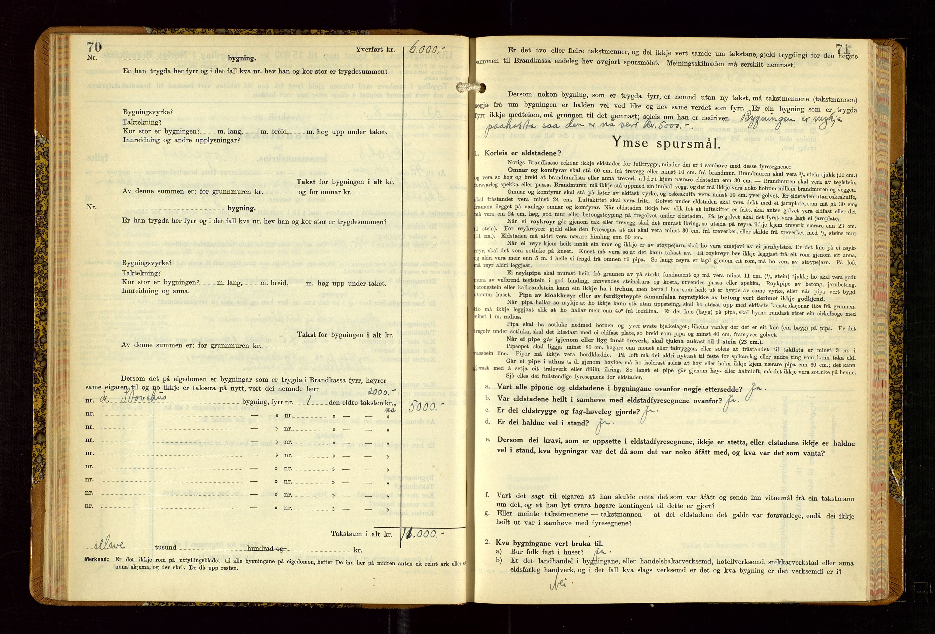 Skjold lensmannskontor, SAST/A-100182/Gob/L0002: "Branntakstbok for Skjold lensmannskrins Rogaland fylke", 1939-1952, s. 70-71