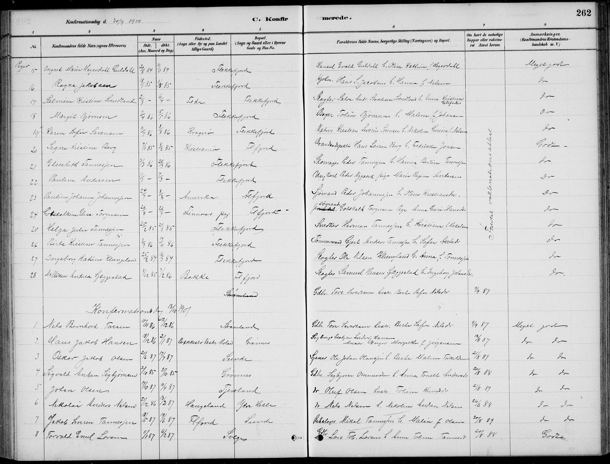 Flekkefjord sokneprestkontor, SAK/1111-0012/F/Fb/Fbc/L0007: Klokkerbok nr. B 7, 1880-1902, s. 262