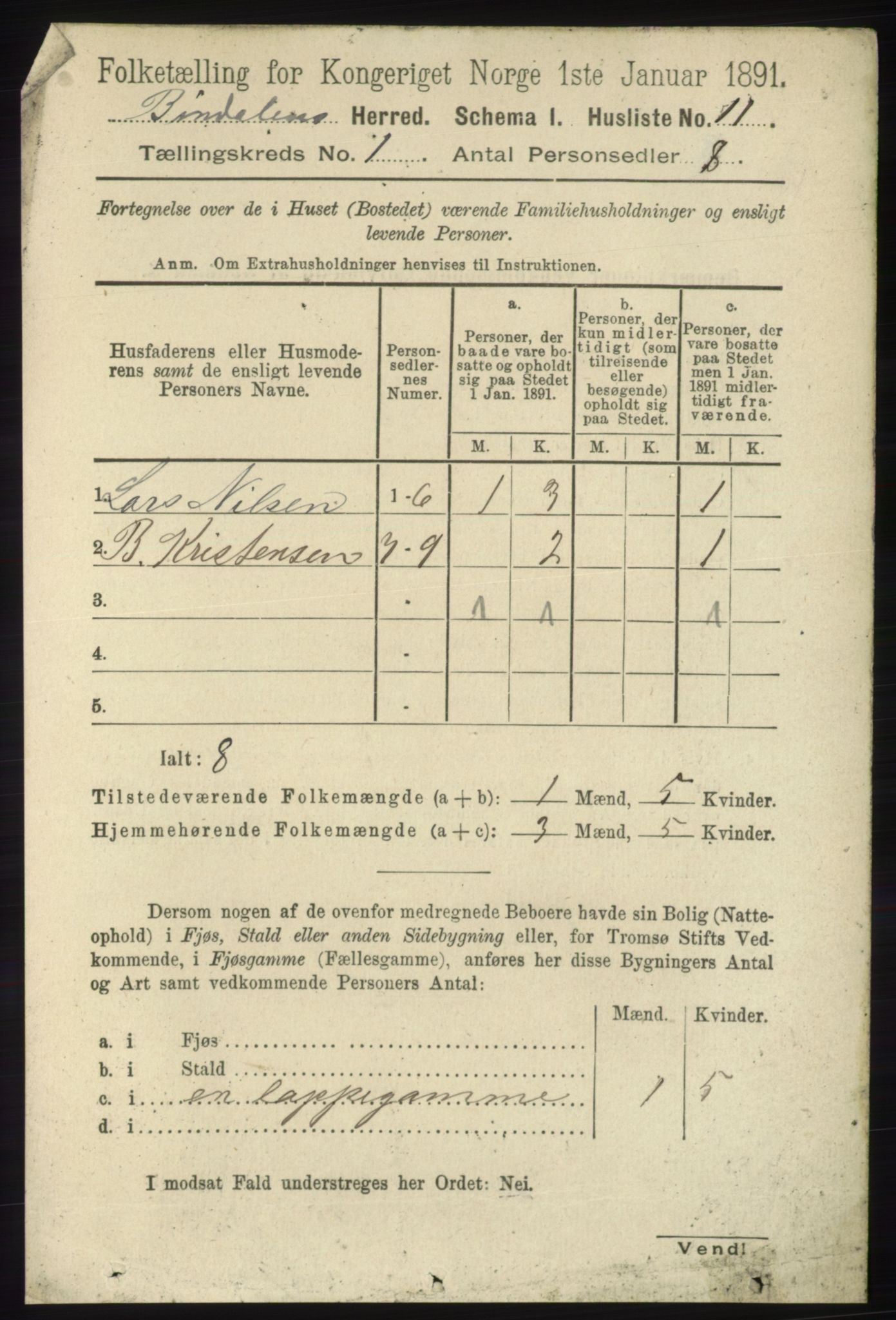 RA, Folketelling 1891 for 1811 Bindal herred, 1891, s. 37