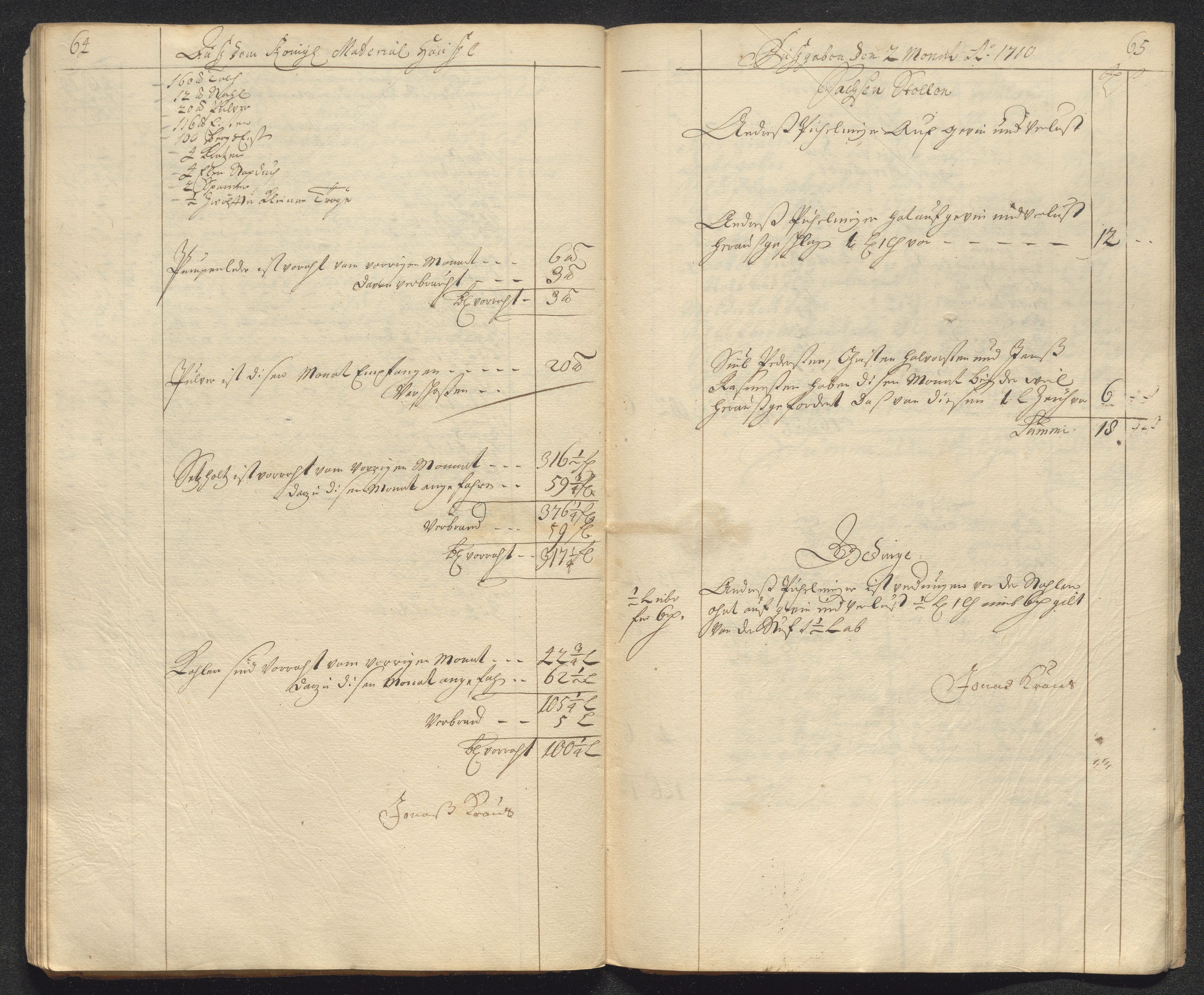 Kongsberg Sølvverk 1623-1816, AV/SAKO-EA-3135/001/D/Dc/Dcd/L0098: Utgiftsregnskap for gruver m.m. , 1710, s. 76