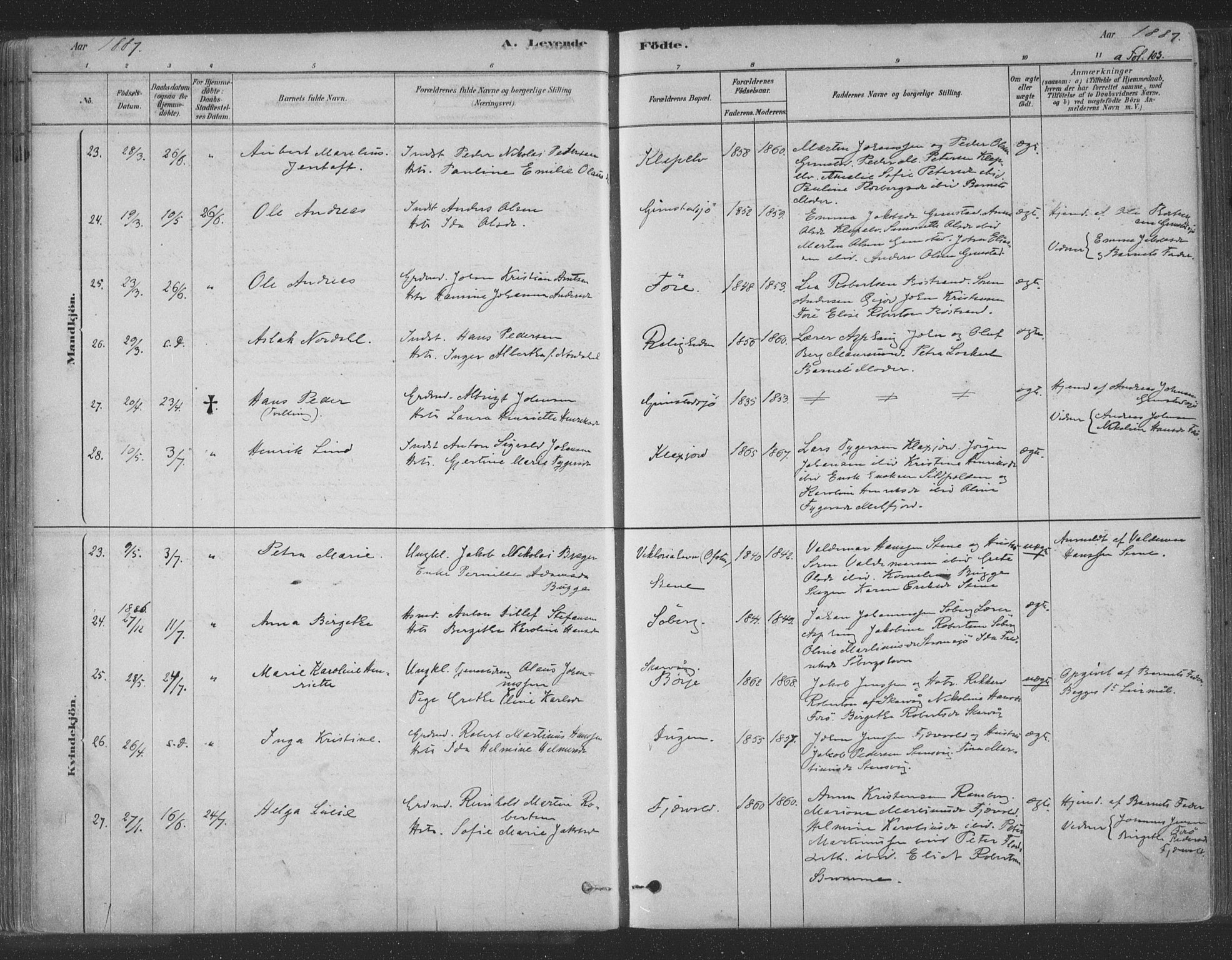 Ministerialprotokoller, klokkerbøker og fødselsregistre - Nordland, SAT/A-1459/891/L1302: Ministerialbok nr. 891A07, 1878-1895, s. 103