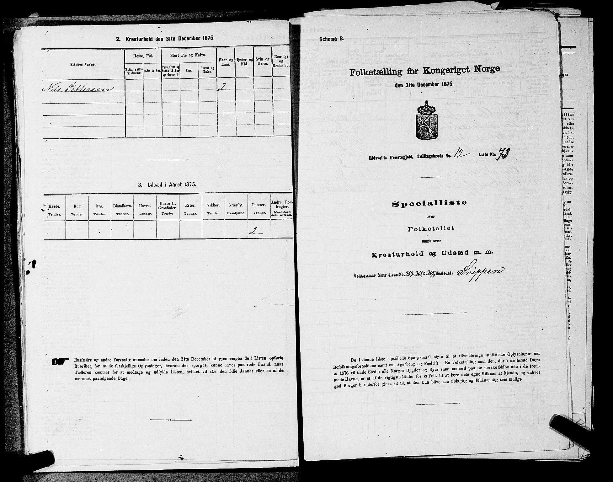 RA, Folketelling 1875 for 0237P Eidsvoll prestegjeld, 1875, s. 2047