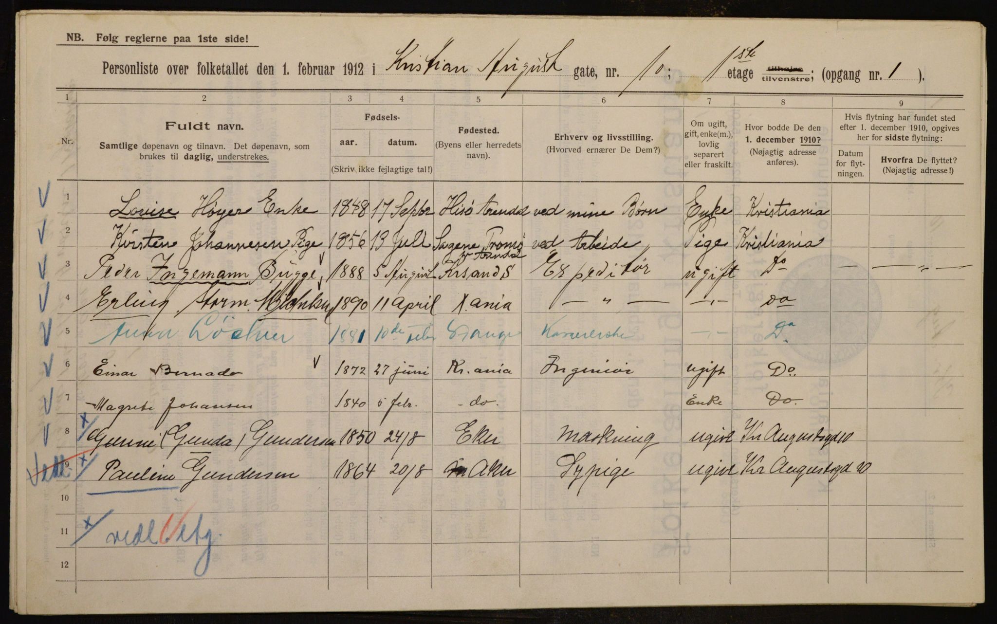 OBA, Kommunal folketelling 1.2.1912 for Kristiania, 1912, s. 54262