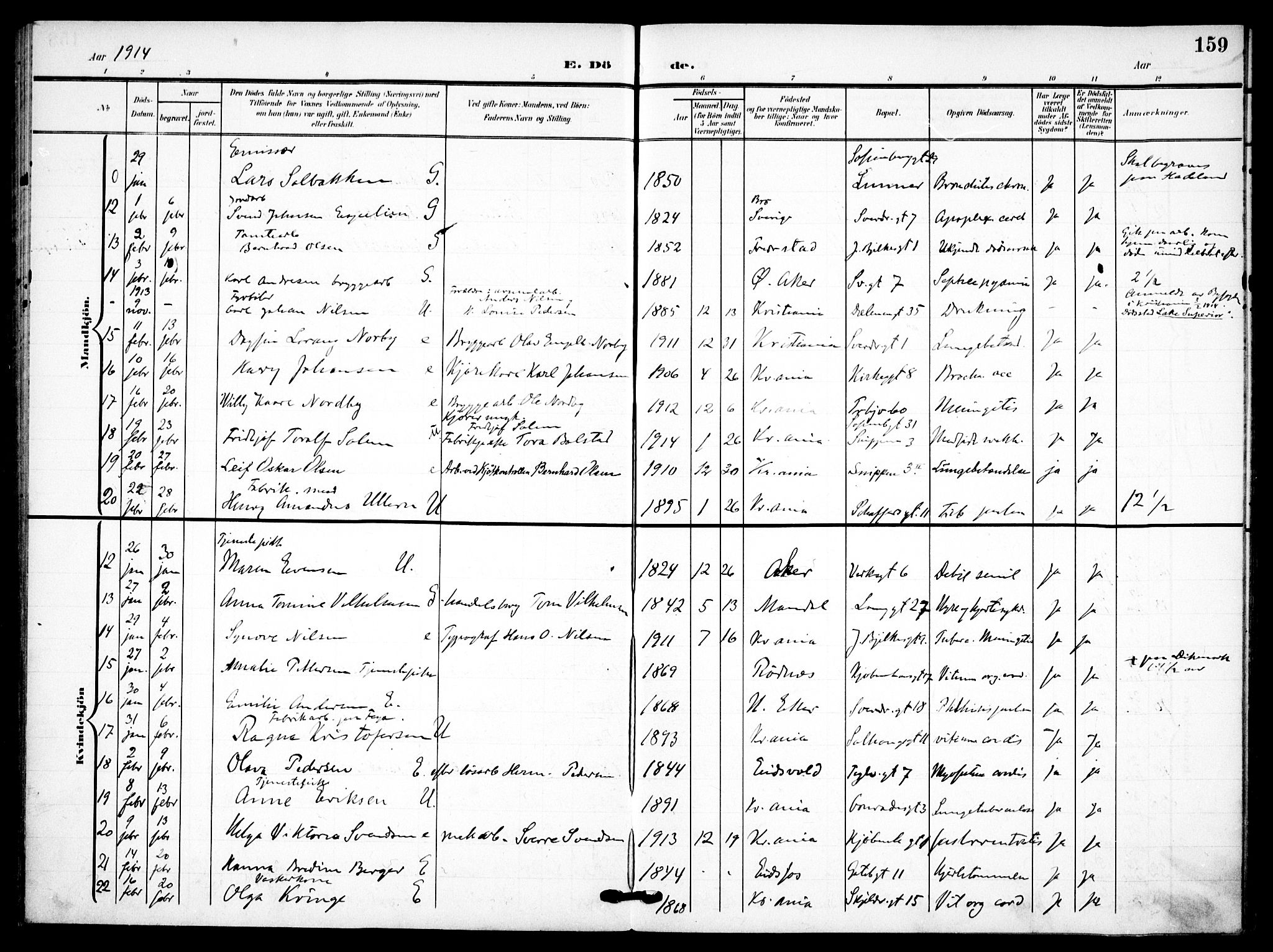 Petrus prestekontor Kirkebøker, AV/SAO-A-10872/F/Fa/L0010: Ministerialbok nr. 10, 1904-1916, s. 159