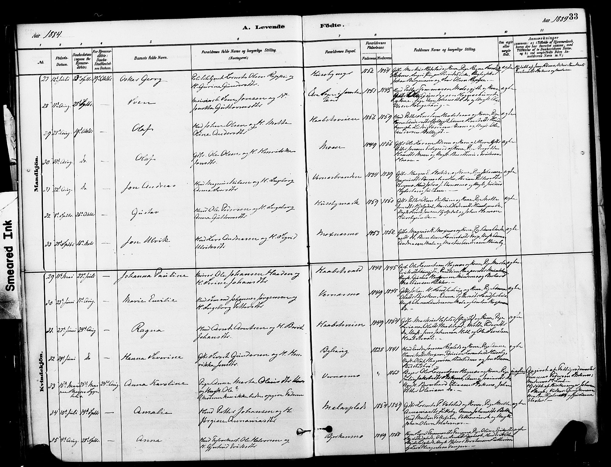 Ministerialprotokoller, klokkerbøker og fødselsregistre - Nord-Trøndelag, SAT/A-1458/709/L0077: Ministerialbok nr. 709A17, 1880-1895, s. 33