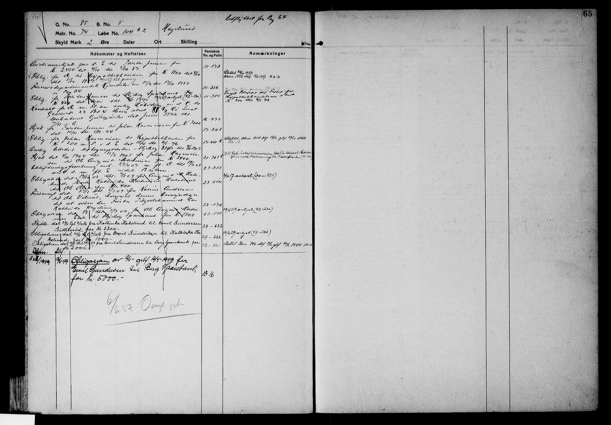 Tune sorenskriveri, AV/SAO-A-10470/G/Ga/Gab/Gabf/L0002a: Panteregister nr. VI 2a, 1910-1953, s. 65