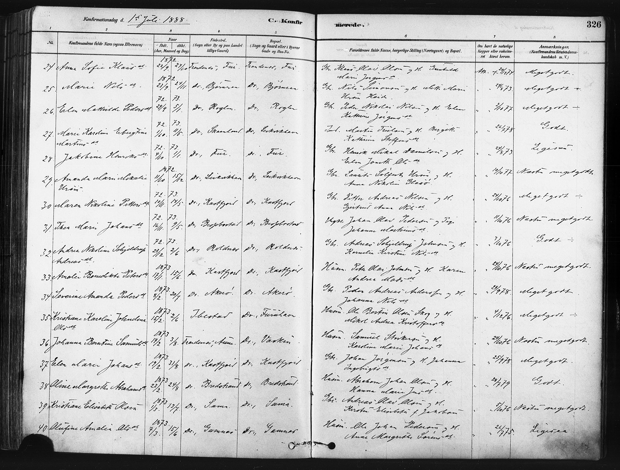 Trondenes sokneprestkontor, AV/SATØ-S-1319/H/Ha/L0014kirke: Ministerialbok nr. 14, 1878-1889, s. 326