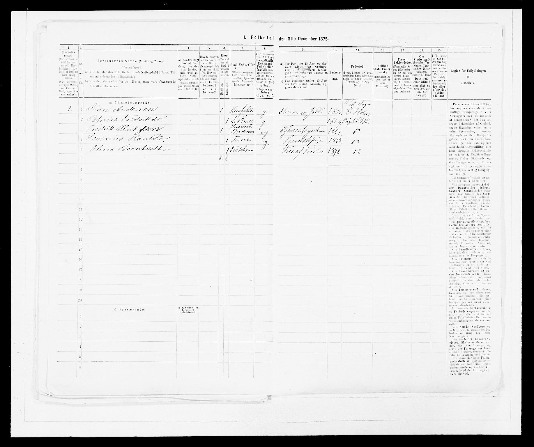 SAB, Folketelling 1875 for 1430P Indre Holmedal prestegjeld, 1875, s. 419