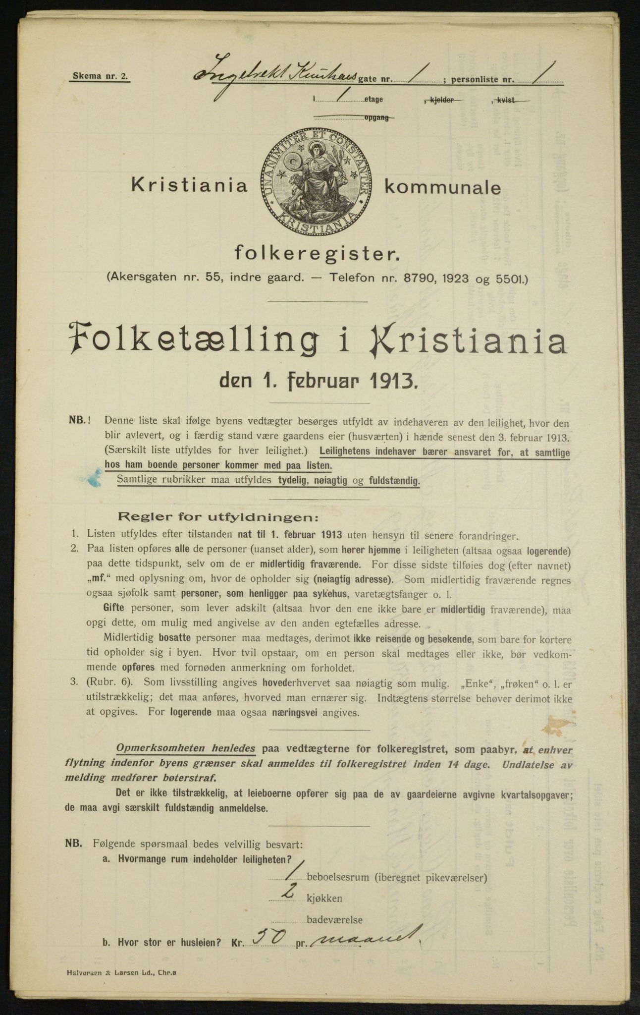 OBA, Kommunal folketelling 1.2.1913 for Kristiania, 1913, s. 43637