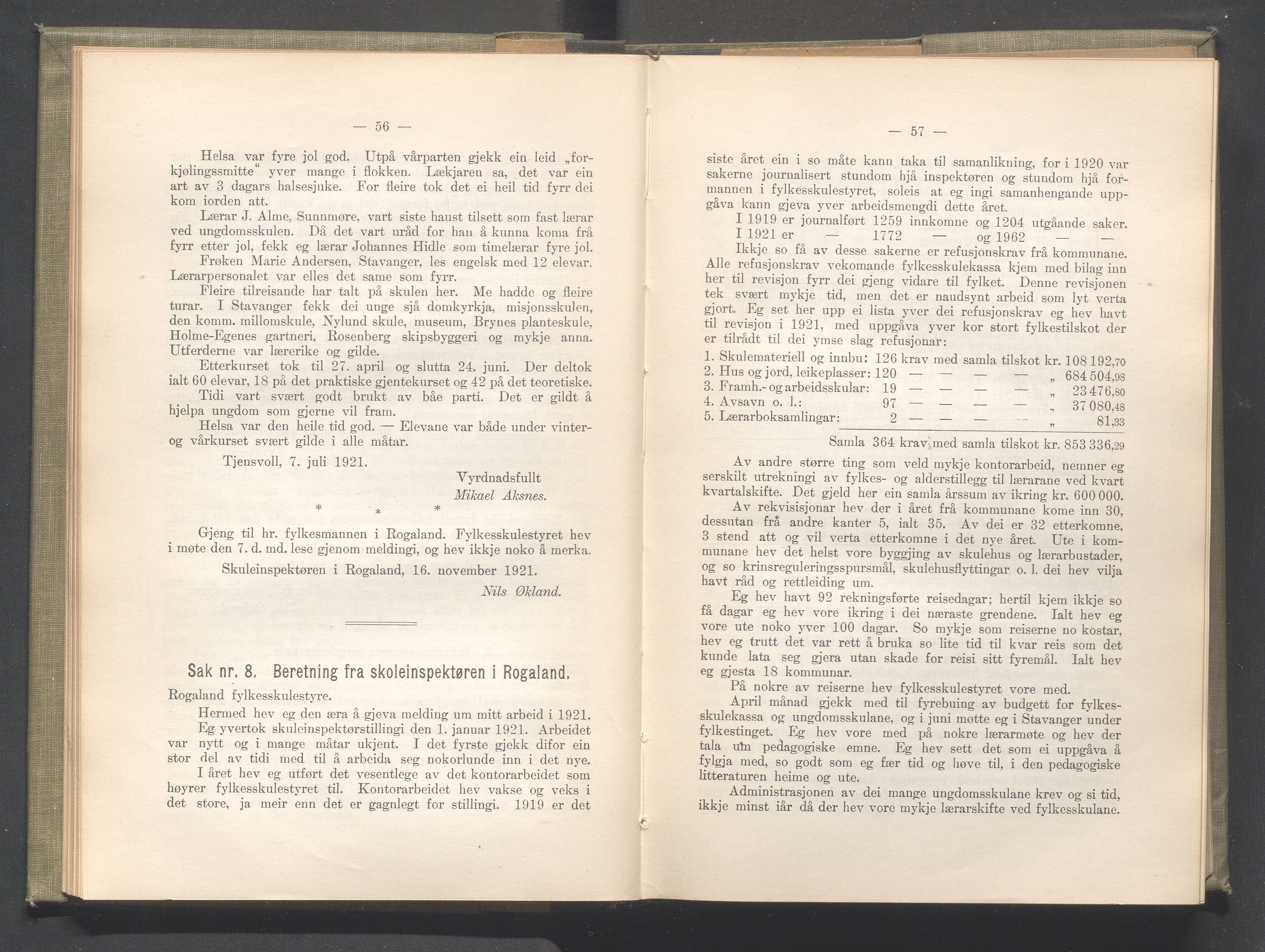 Rogaland fylkeskommune - Fylkesrådmannen , IKAR/A-900/A/Aa/Aaa/L0041: Møtebok , 1922, s. 56-57