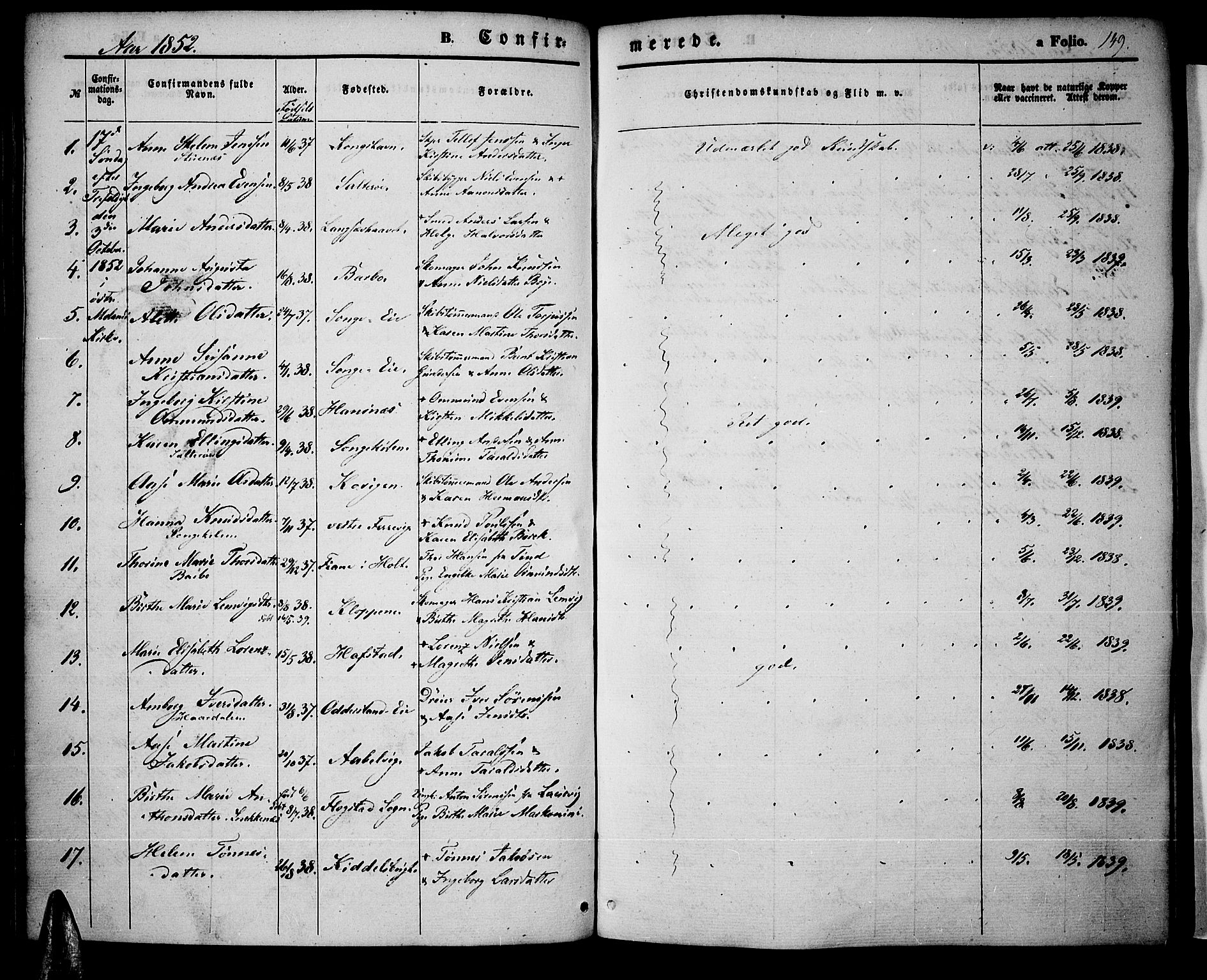 Tromøy sokneprestkontor, AV/SAK-1111-0041/F/Fa/L0005: Ministerialbok nr. A 5, 1847-1856, s. 149