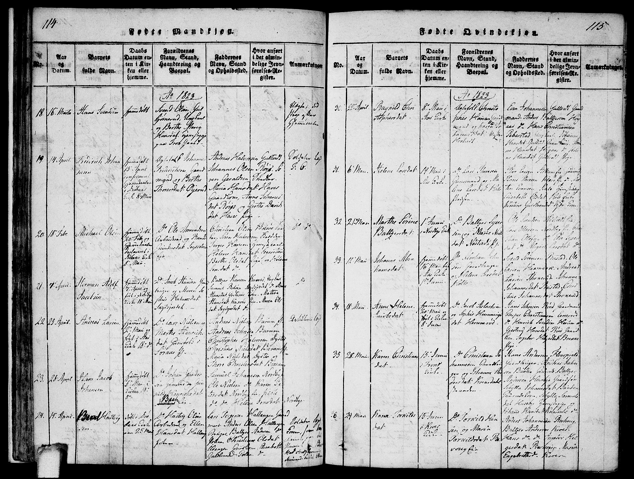 Ås prestekontor Kirkebøker, AV/SAO-A-10894/F/Fa/L0004: Ministerialbok nr. I 4, 1818-1826, s. 114-115