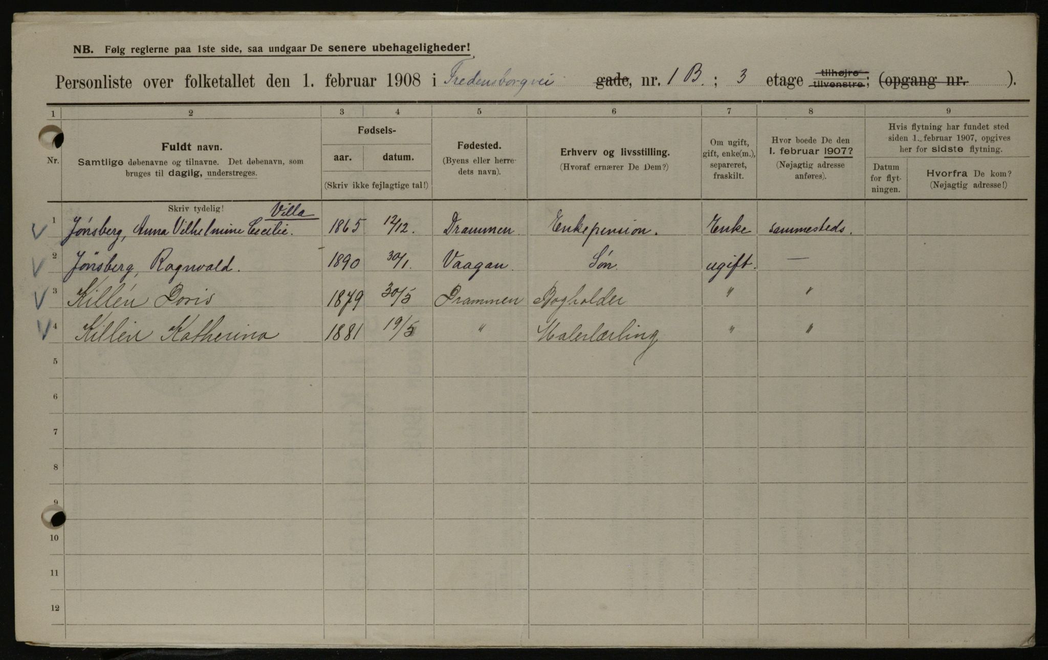 OBA, Kommunal folketelling 1.2.1908 for Kristiania kjøpstad, 1908, s. 23096