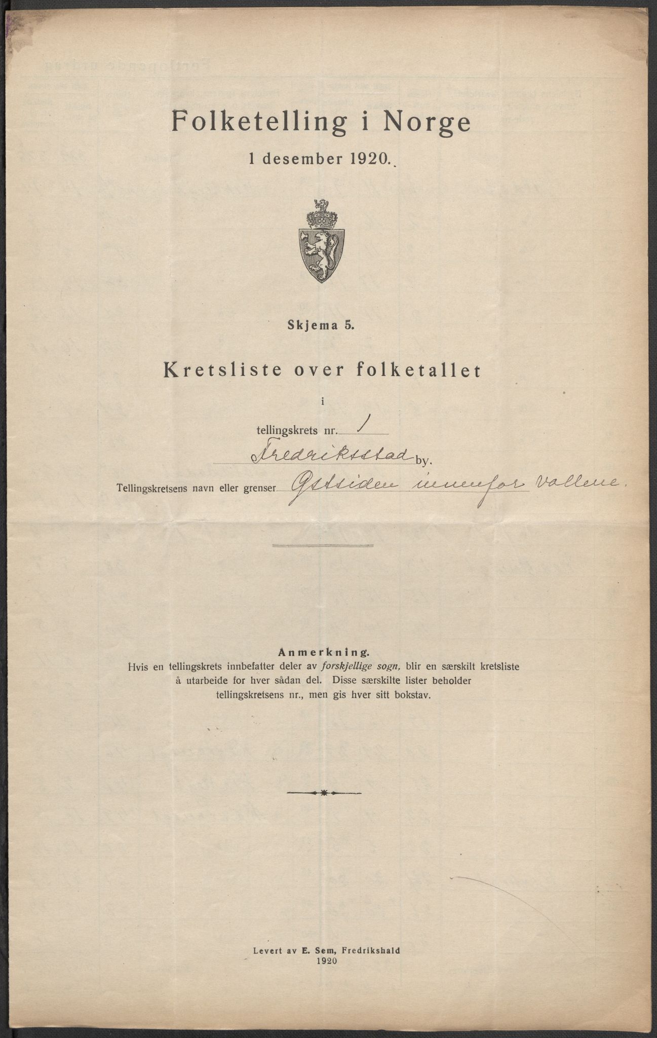 SAO, Folketelling 1920 for 0103 Fredrikstad kjøpstad, 1920, s. 5