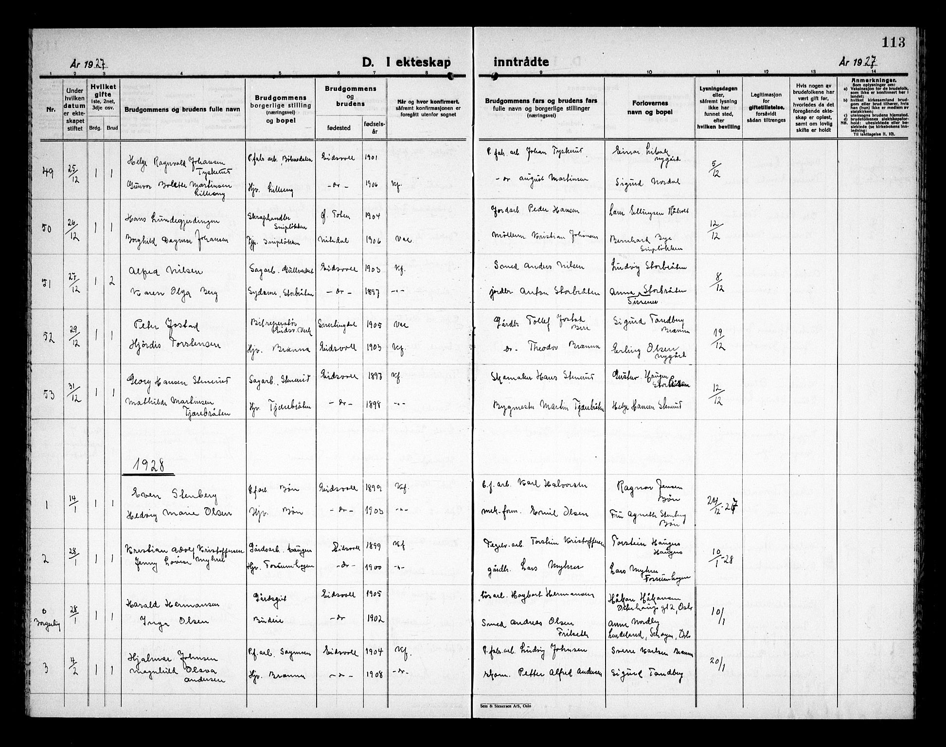 Eidsvoll prestekontor Kirkebøker, AV/SAO-A-10888/G/Ga/L0011: Klokkerbok nr. I 11, 1926-1936, s. 113