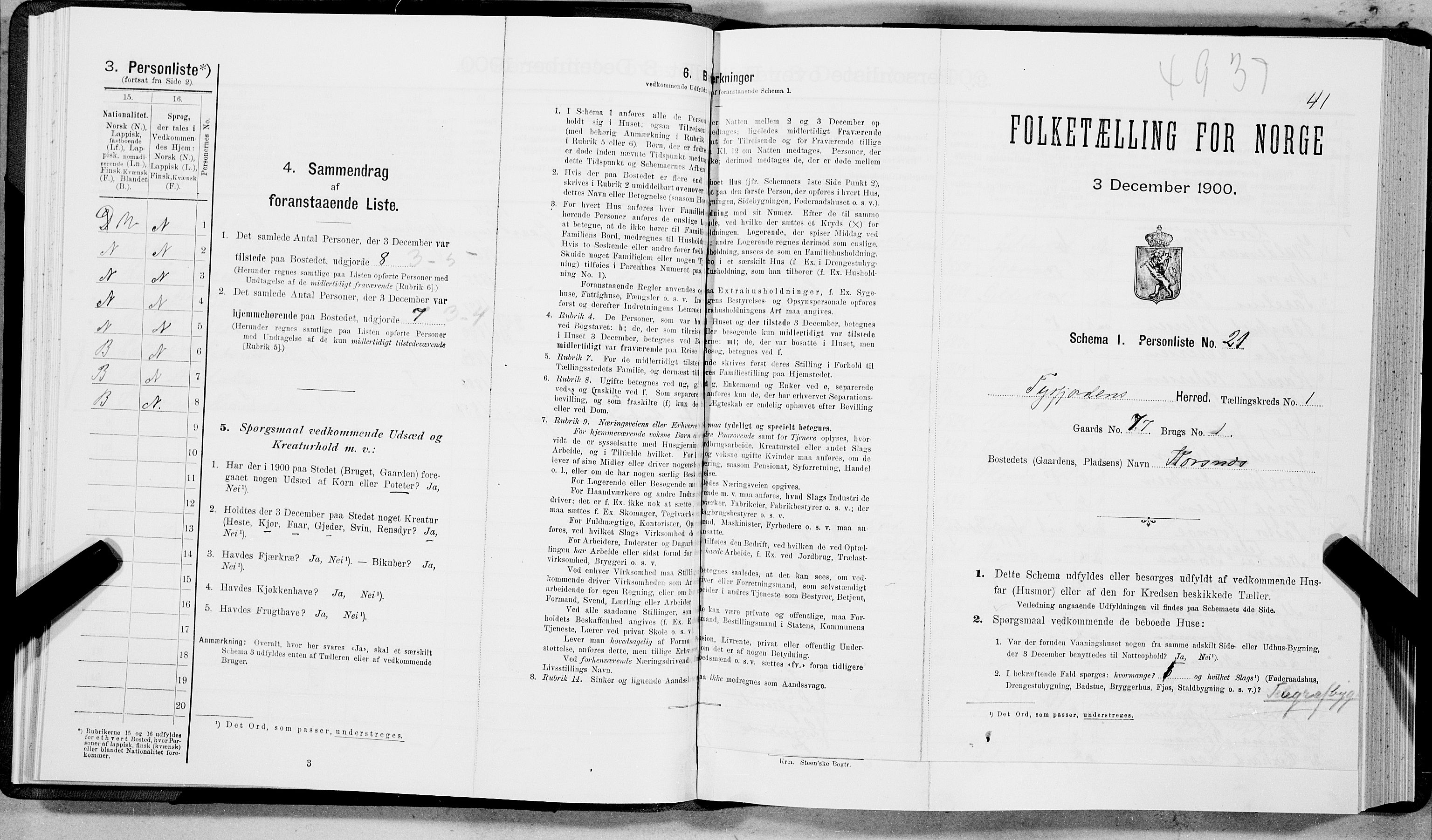 SAT, Folketelling 1900 for 1850 Tysfjord herred, 1900, s. 54