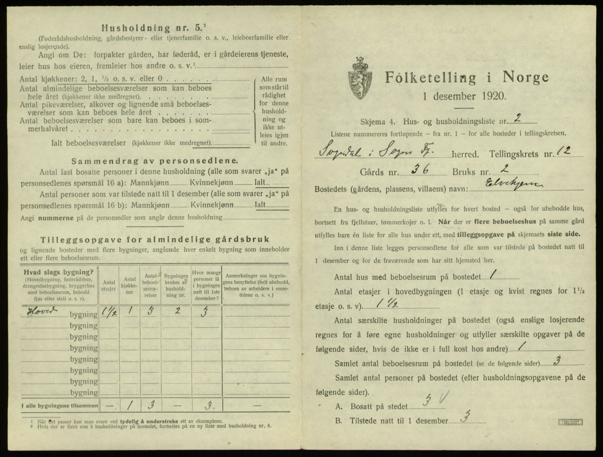 SAB, Folketelling 1920 for 1420 Sogndal herred, 1920, s. 720