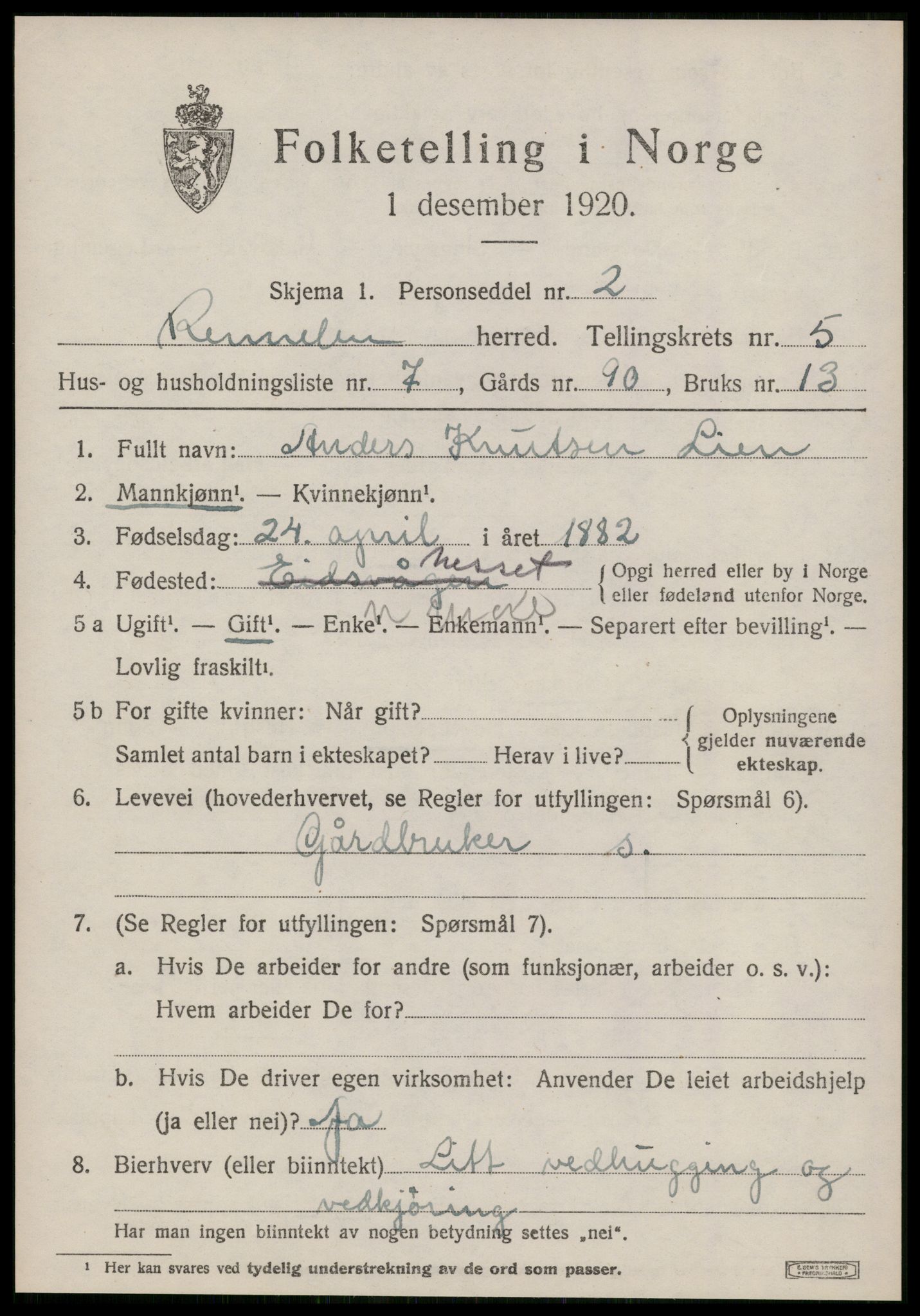 SAT, Folketelling 1920 for 1635 Rennebu herred, 1920, s. 4054