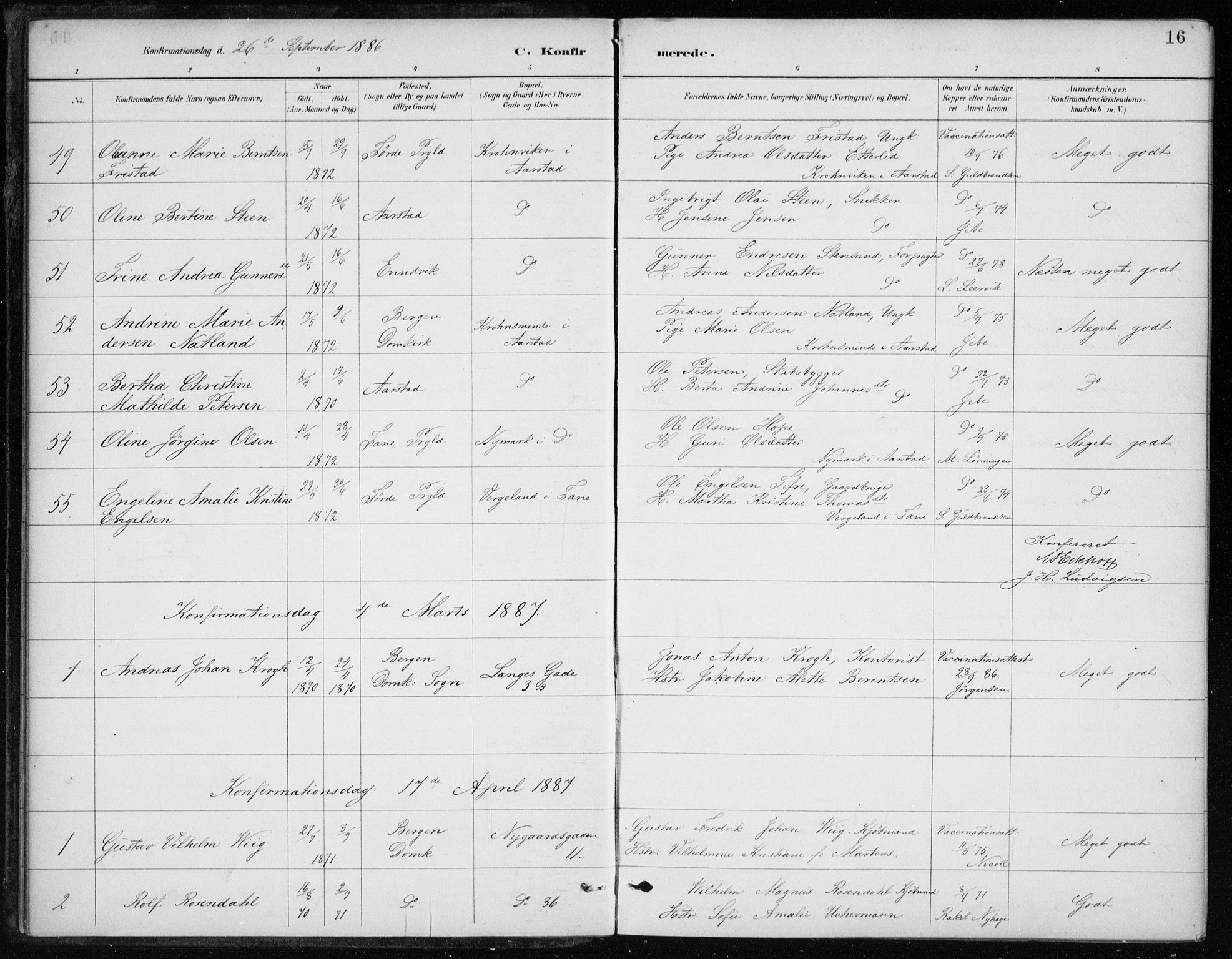 Johanneskirken sokneprestembete, AV/SAB-A-76001/H/Haa/L0008: Ministerialbok nr. C 1, 1885-1907, s. 16
