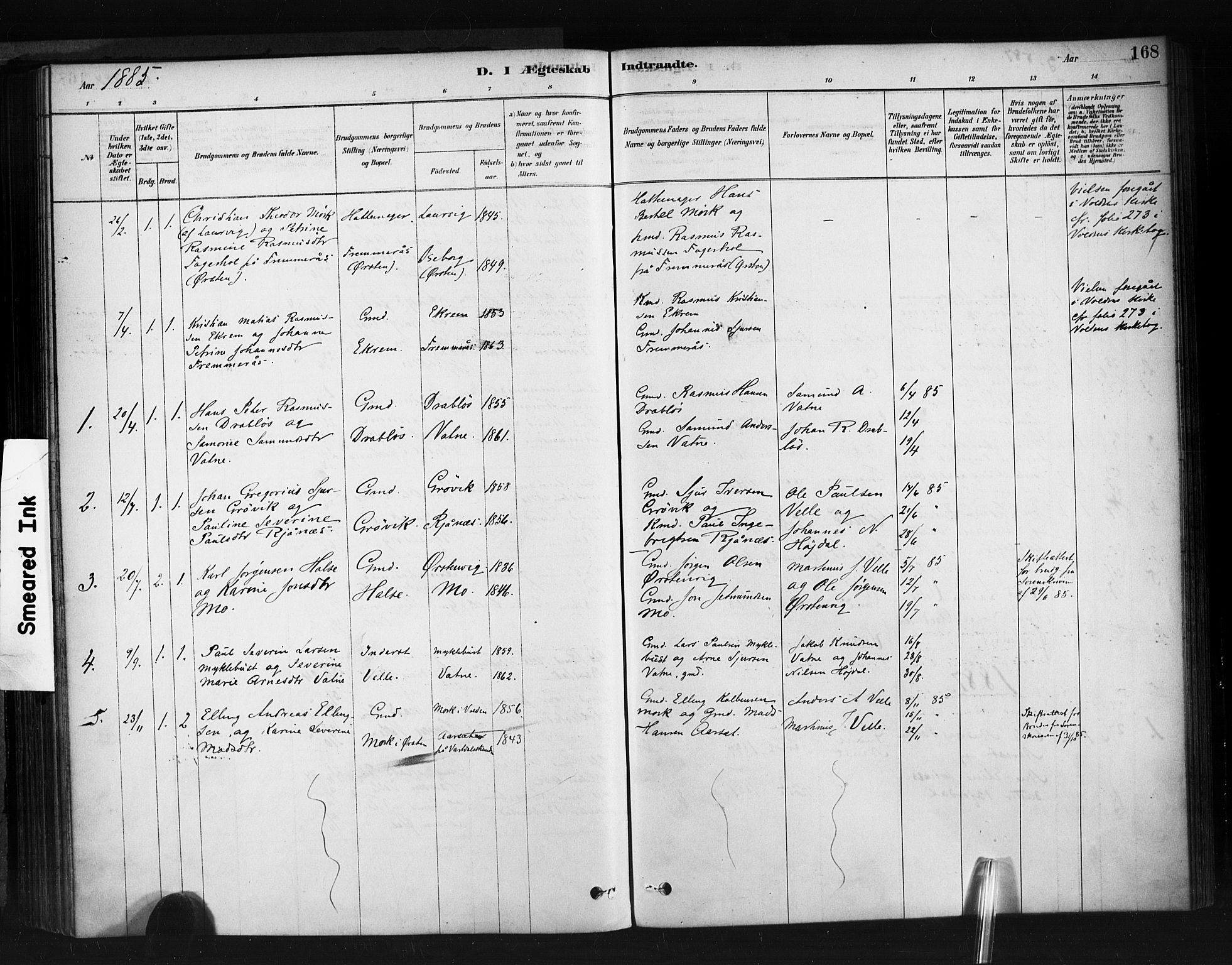 Ministerialprotokoller, klokkerbøker og fødselsregistre - Møre og Romsdal, SAT/A-1454/513/L0176: Ministerialbok nr. 513A03, 1877-1889, s. 168