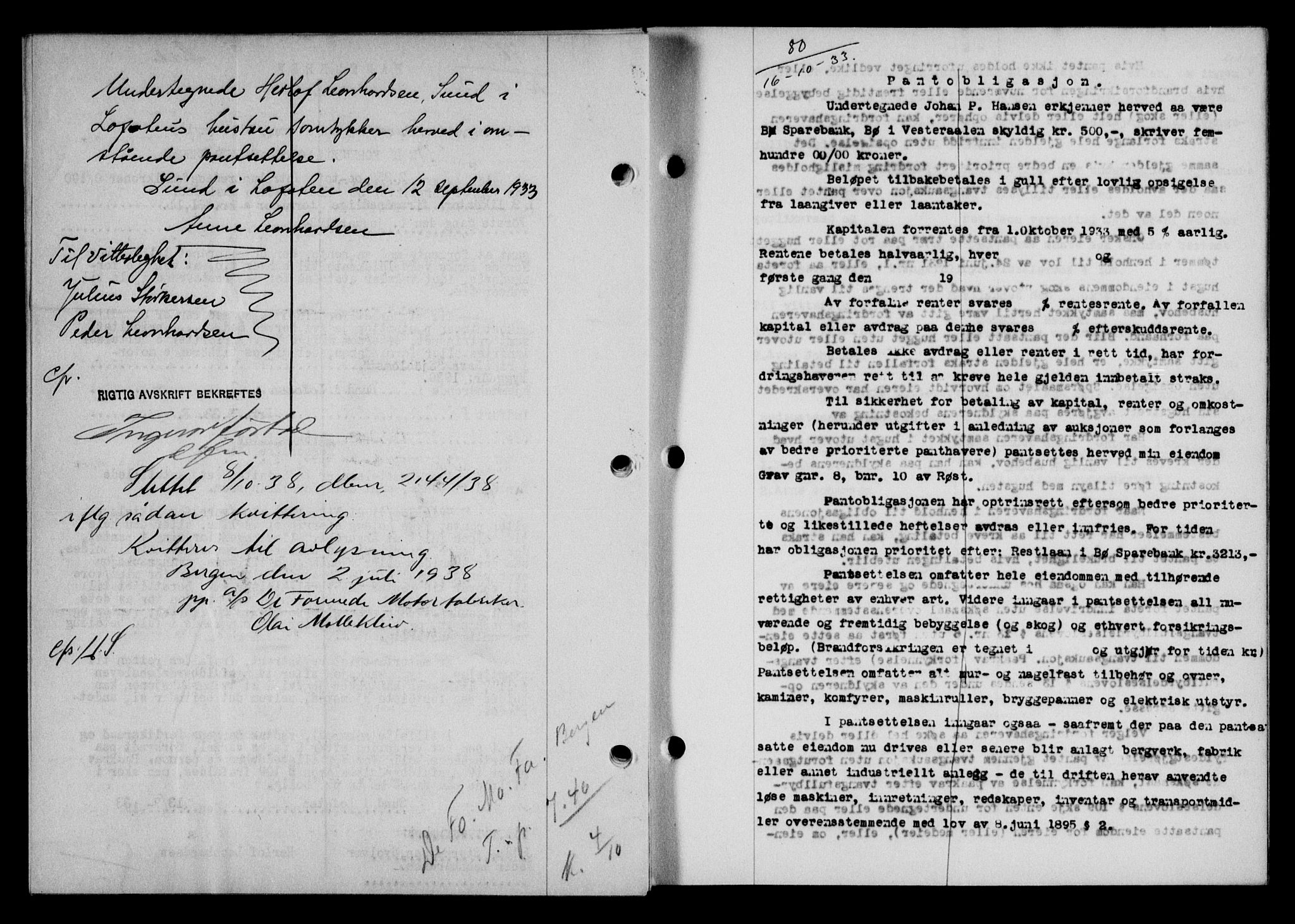 Lofoten sorenskriveri, SAT/A-0017/1/2/2C/L0028b: Pantebok nr. 28b, 1933-1933, Tingl.dato: 16.10.1933
