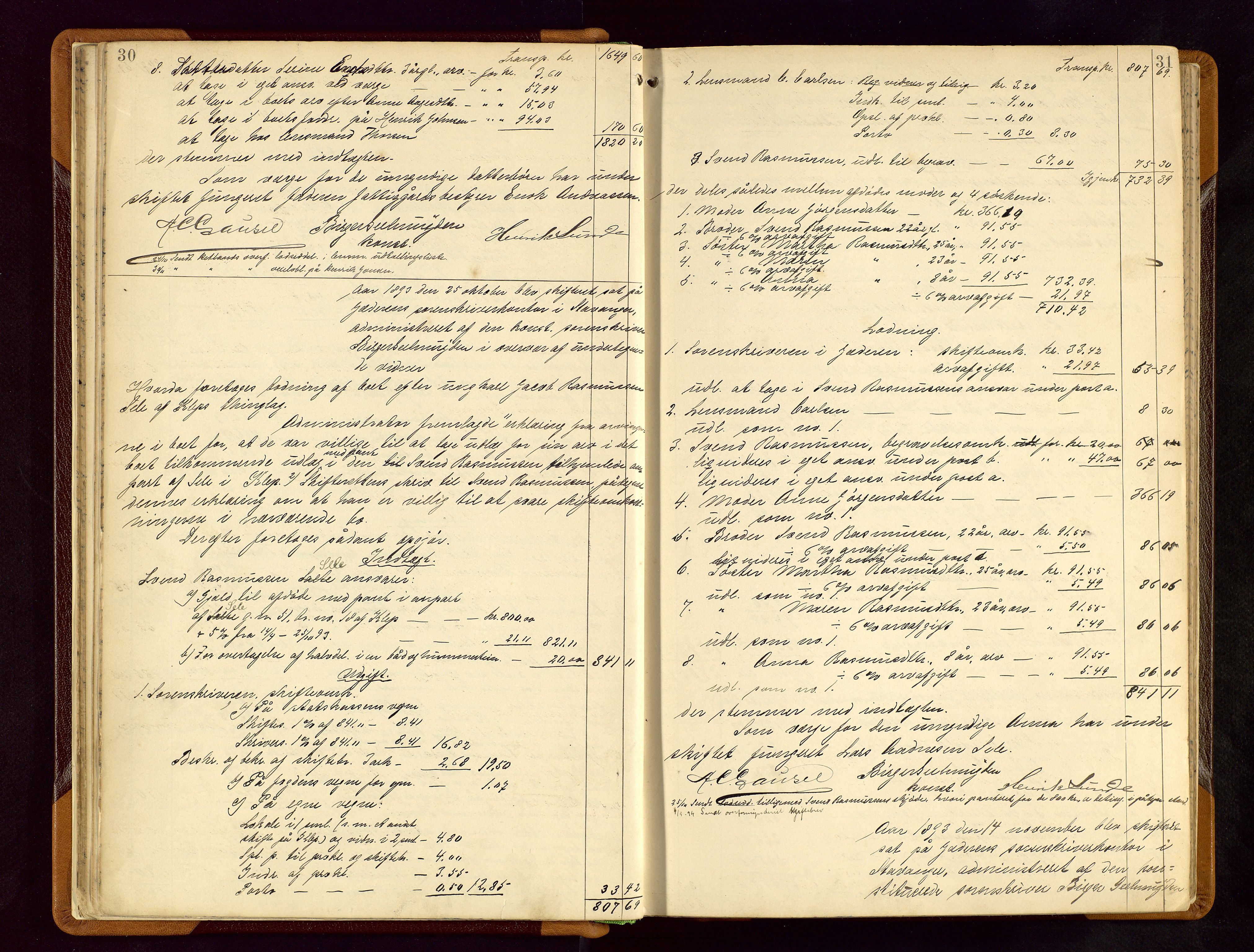 Jæren sorenskriveri, AV/SAST-A-100310/01/5/50/50BB/L0005: SKIFTEUTLODNINGSPROTOKOLL, 1893-1900, s. 30-31