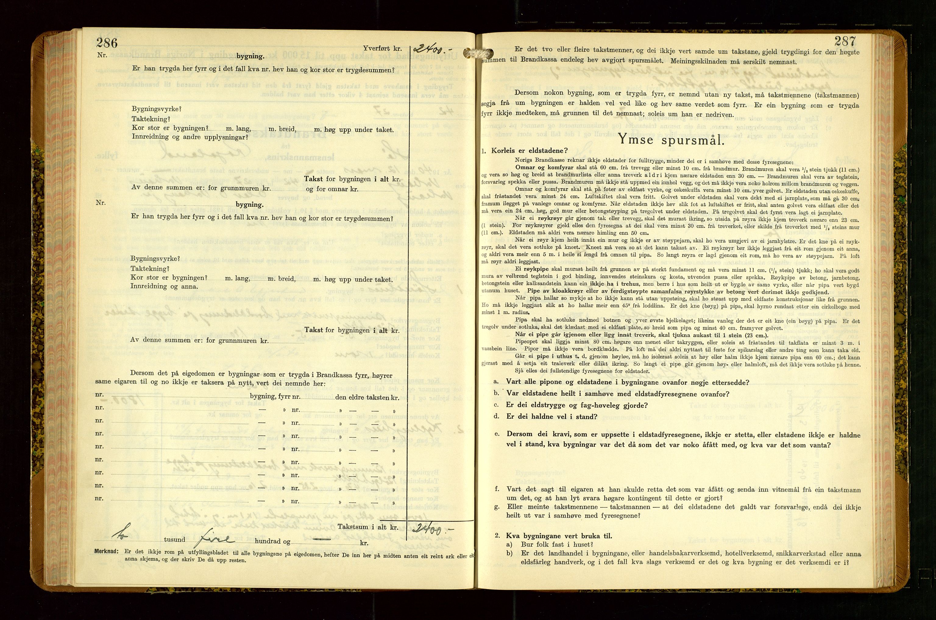 Hå lensmannskontor, SAST/A-100456/Goa/L0007: Takstprotokoll (skjema), 1938-1949, s. 286-287