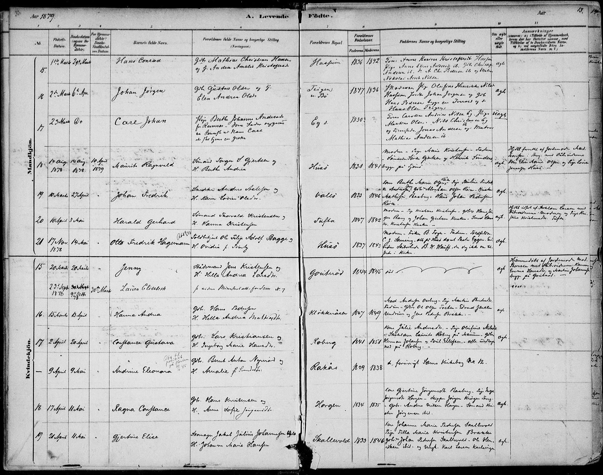 Sem kirkebøker, AV/SAKO-A-5/F/Fb/L0004: Ministerialbok nr. II 4, 1878-1891, s. 13