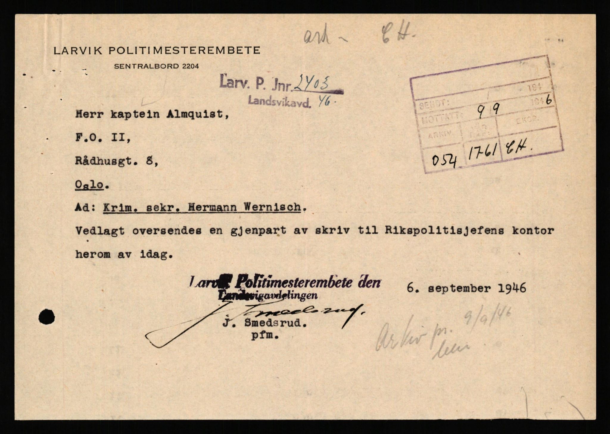 Forsvaret, Forsvarets overkommando II, AV/RA-RAFA-3915/D/Db/L0040: CI Questionaires. Tyske okkupasjonsstyrker i Norge. Østerrikere., 1945-1946, s. 405