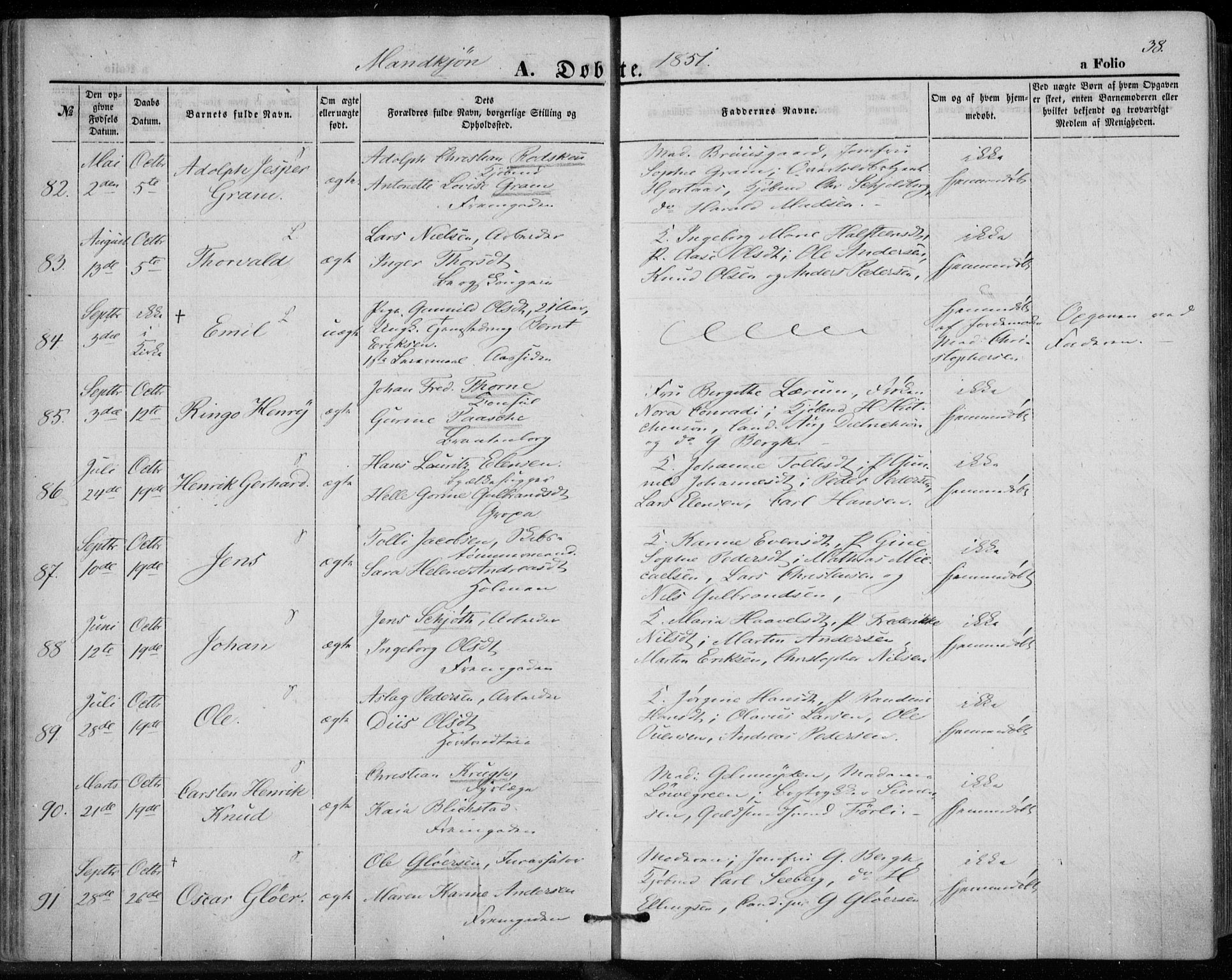 Bragernes kirkebøker, AV/SAKO-A-6/F/Fb/L0002: Ministerialbok nr. II 2, 1848-1859, s. 38