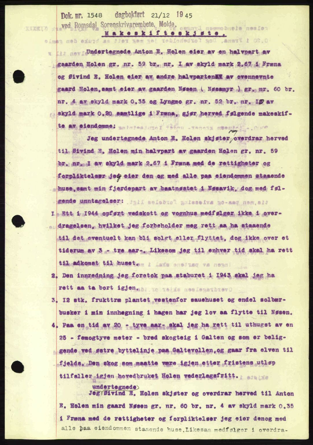 Romsdal sorenskriveri, SAT/A-4149/1/2/2C: Pantebok nr. A18, 1945-1945, Dagboknr: 1548/1945