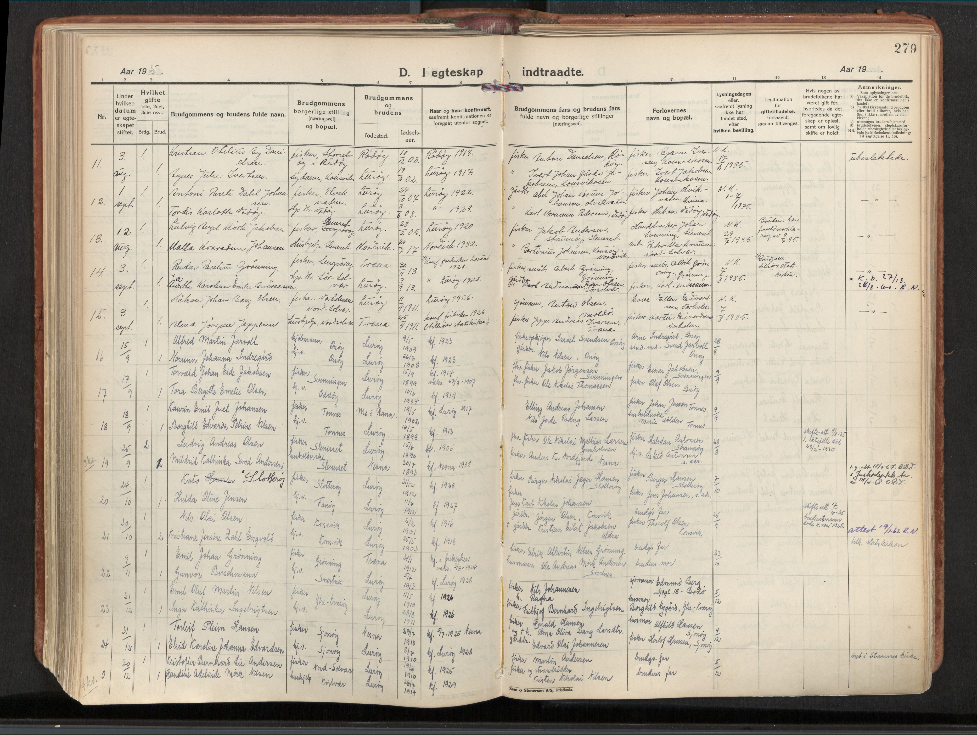 Ministerialprotokoller, klokkerbøker og fødselsregistre - Nordland, AV/SAT-A-1459/839/L0570: Ministerialbok nr. 839A07, 1923-1942, s. 279