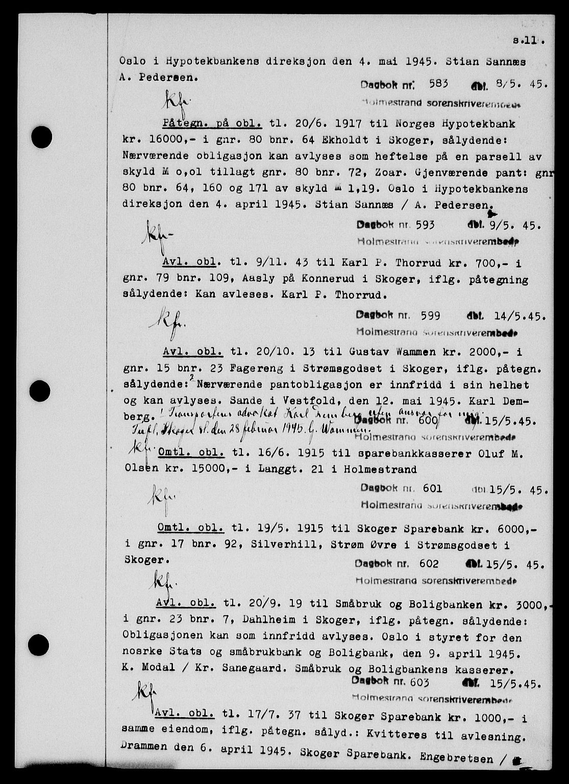 Holmestrand sorenskriveri, SAKO/A-67/G/Ga/Gab/L0055: Pantebok nr. B-55, 1945-1946, Dagboknr: 583/1945