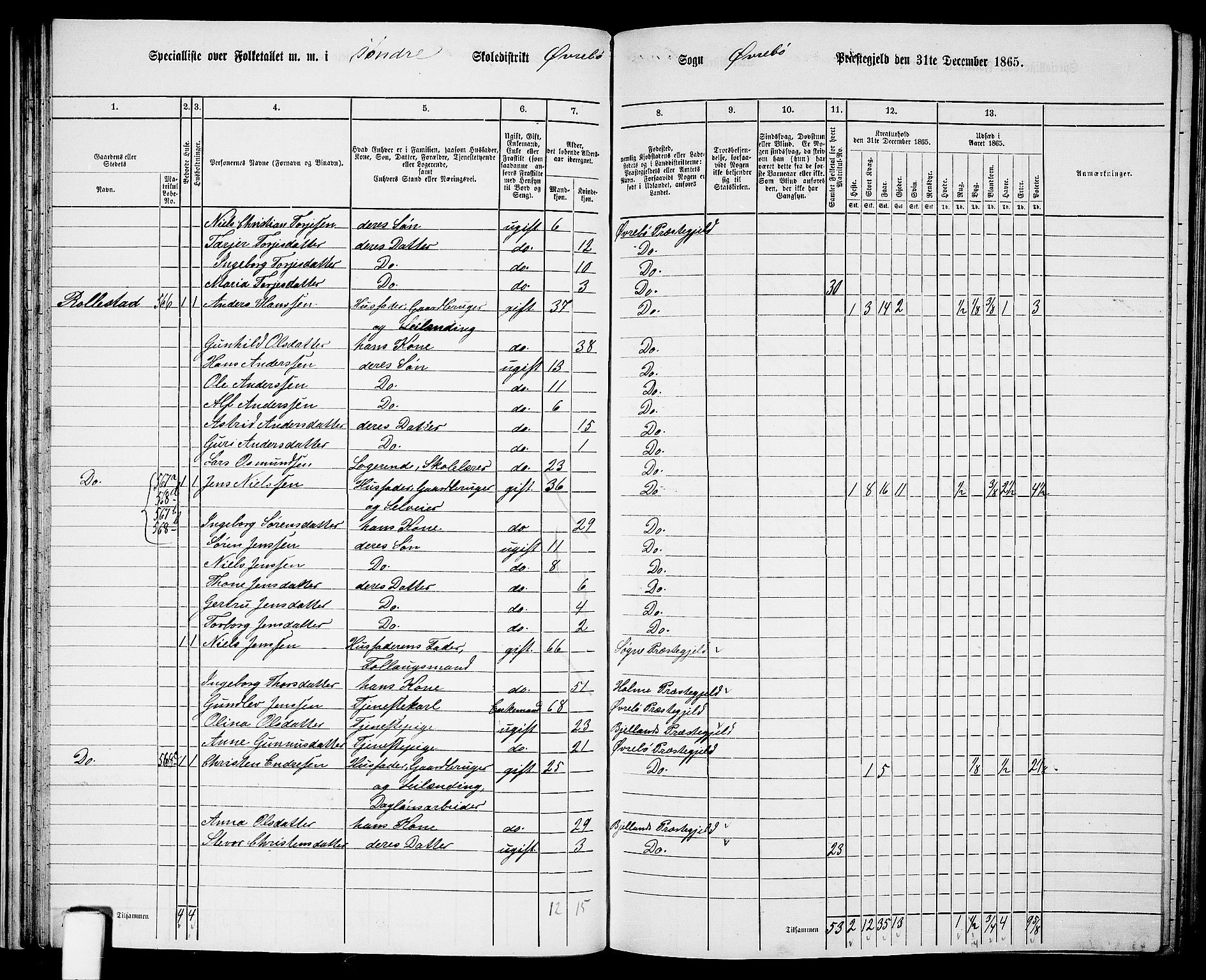 RA, Folketelling 1865 for 1016P Øvrebø prestegjeld, 1865, s. 46