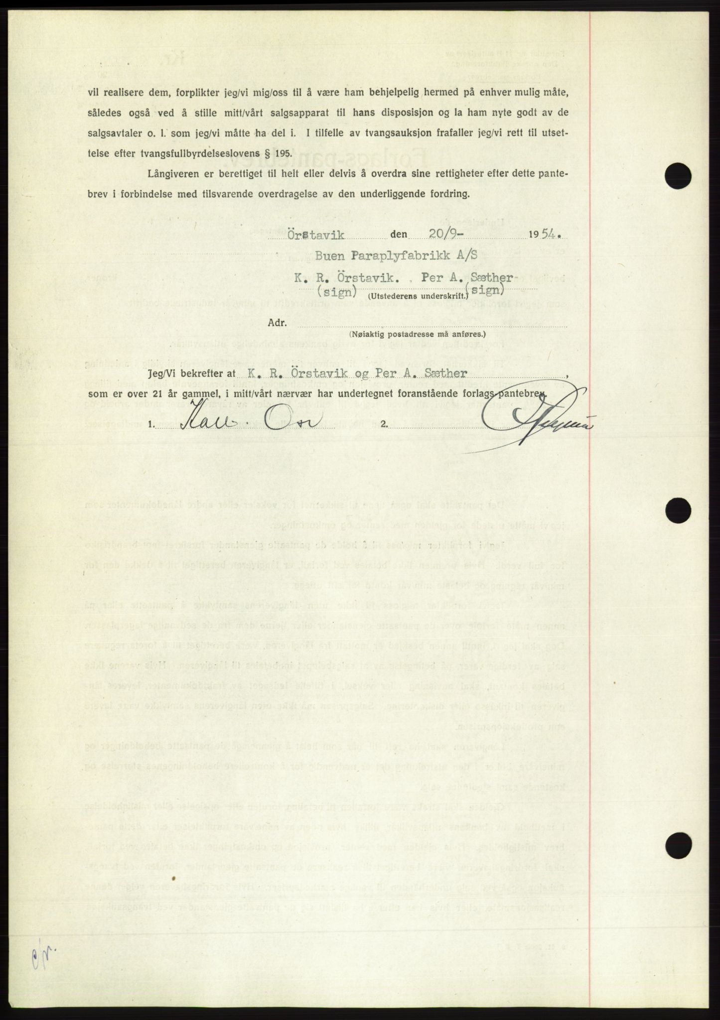 Søre Sunnmøre sorenskriveri, AV/SAT-A-4122/1/2/2C/L0126: Pantebok nr. 14B, 1954-1955, Dagboknr: 2772/1954