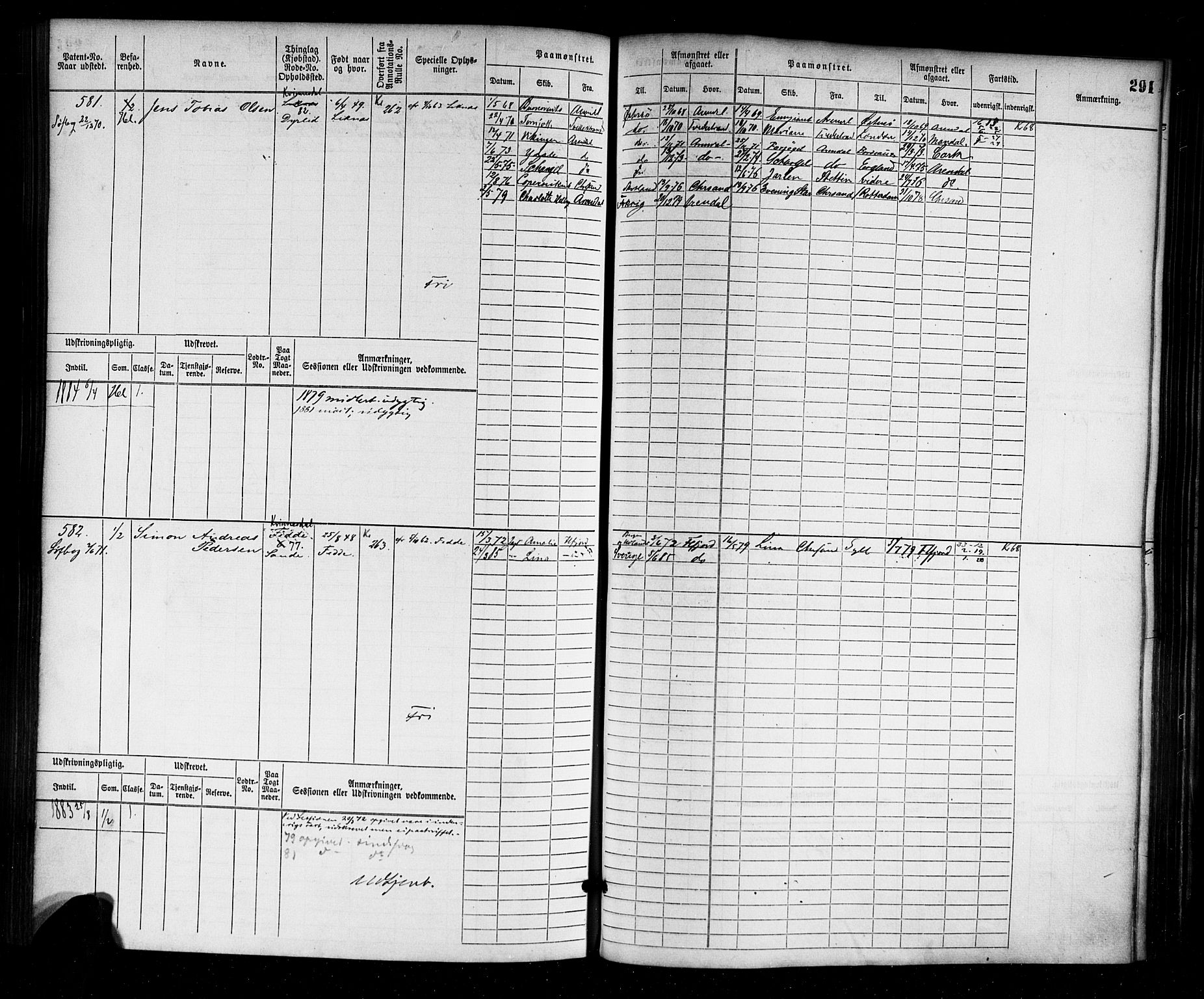 Flekkefjord mønstringskrets, AV/SAK-2031-0018/F/Fb/L0001: Hovedrulle nr 1-764, N-4, 1868-1900, s. 295