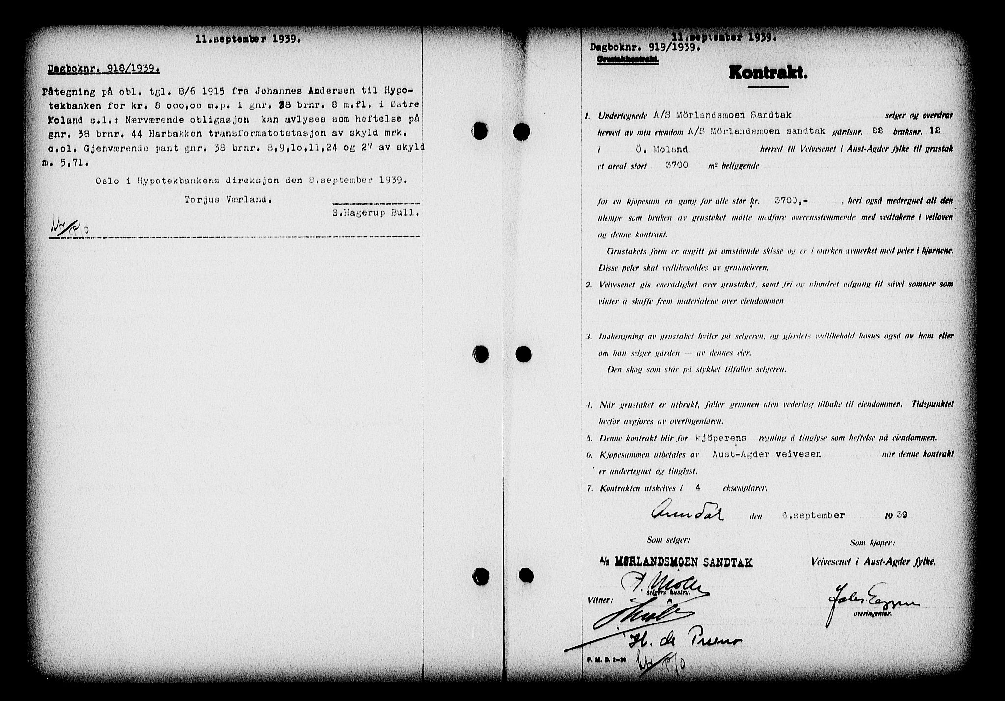 Nedenes sorenskriveri, AV/SAK-1221-0006/G/Gb/Gba/L0047: Pantebok nr. A-I, 1939-1940, Dagboknr: 919/1939