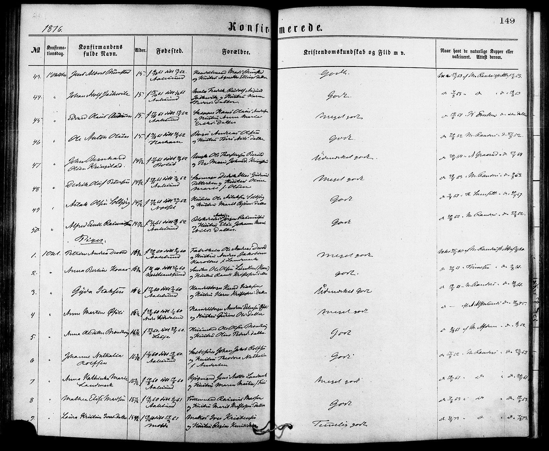 Ministerialprotokoller, klokkerbøker og fødselsregistre - Møre og Romsdal, SAT/A-1454/529/L0453: Ministerialbok nr. 529A03, 1872-1877, s. 149