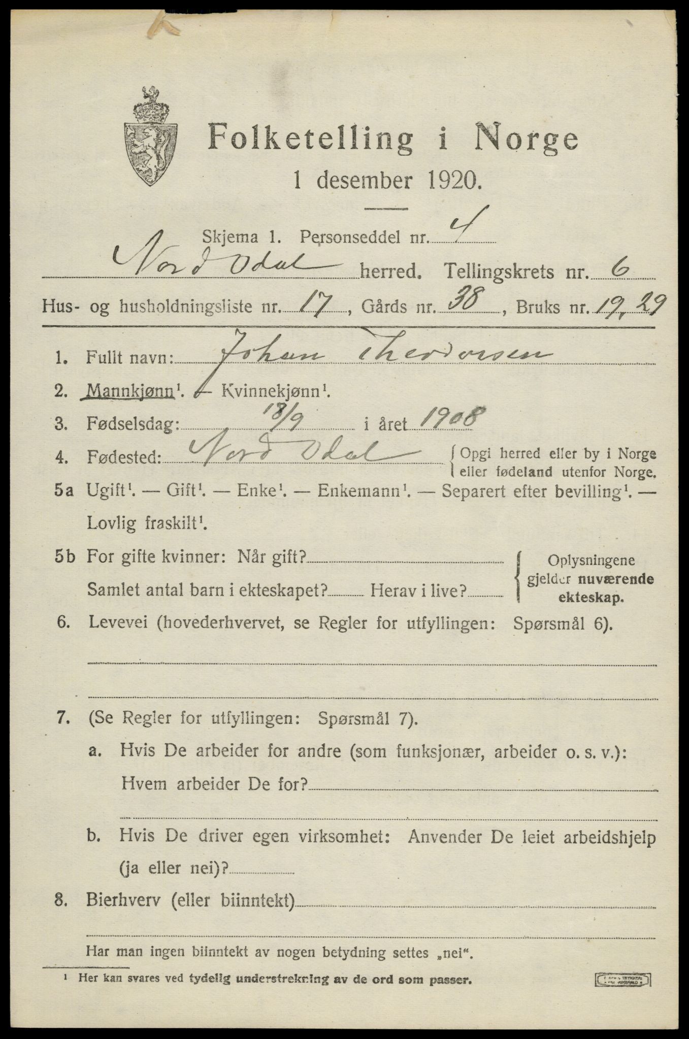 SAH, Folketelling 1920 for 0418 Nord-Odal herred, 1920, s. 6801