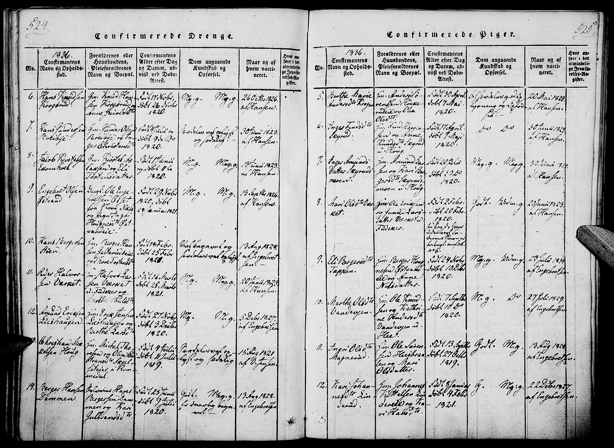 Nord-Odal prestekontor, AV/SAH-PREST-032/H/Ha/Haa/L0001: Ministerialbok nr. 1, 1819-1838, s. 524-525