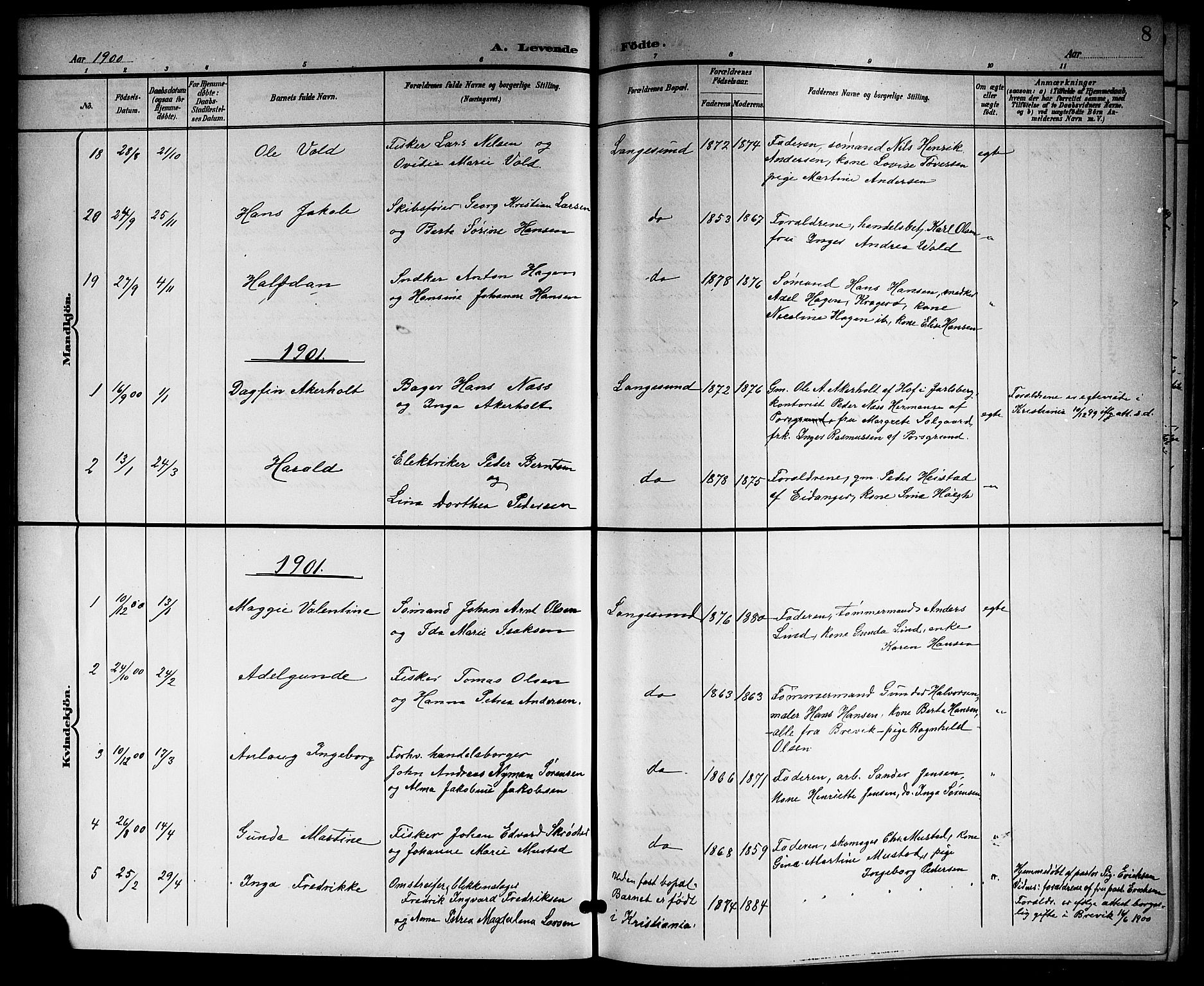 Langesund kirkebøker, AV/SAKO-A-280/G/Ga/L0006: Klokkerbok nr. 6, 1899-1918, s. 8