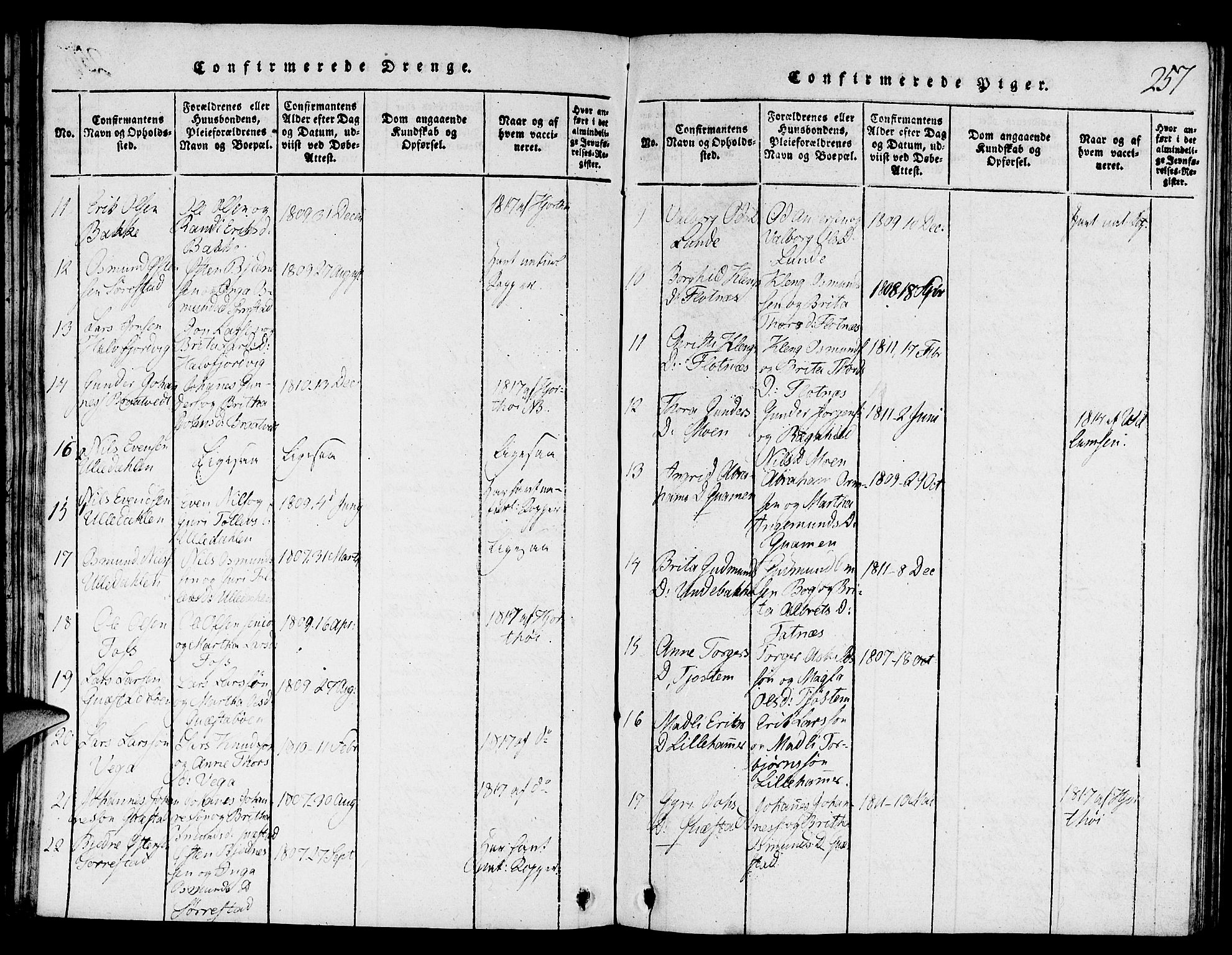 Suldal sokneprestkontor, AV/SAST-A-101845/01/V/L0001: Klokkerbok nr. B 1, 1816-1836, s. 257