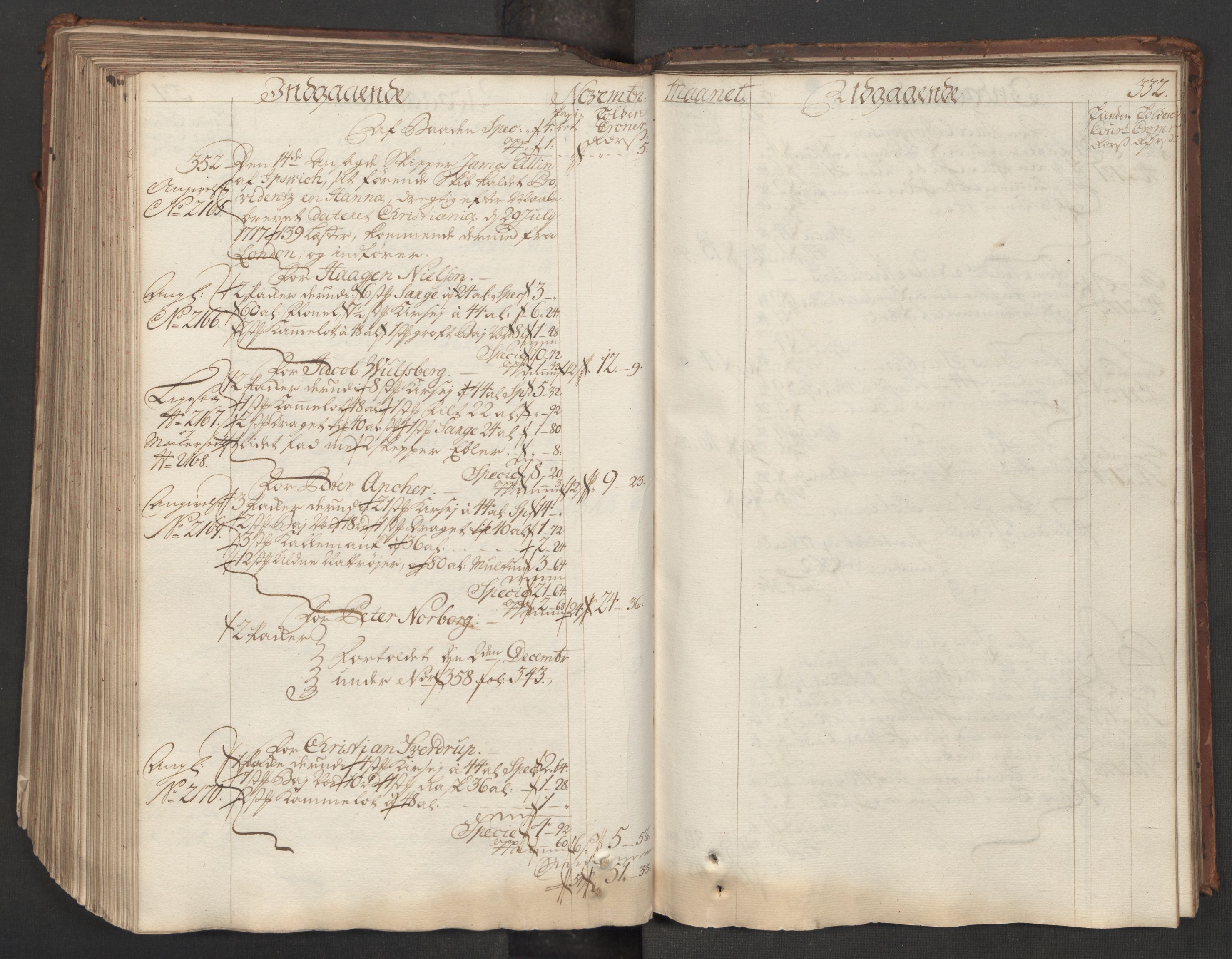 Generaltollkammeret, tollregnskaper, AV/RA-EA-5490/R06/L0015/0001: Tollregnskaper Kristiania / Hovedtollbok, 1733, s. 331b-332a
