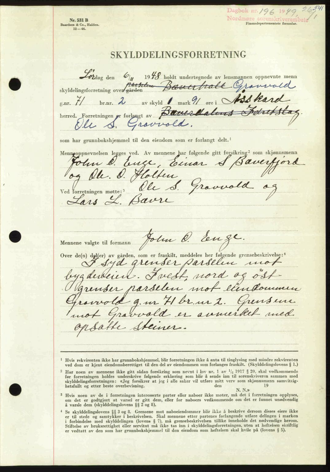 Nordmøre sorenskriveri, SAT/A-4132/1/2/2Ca: Pantebok nr. A110, 1948-1949, Dagboknr: 196/1949