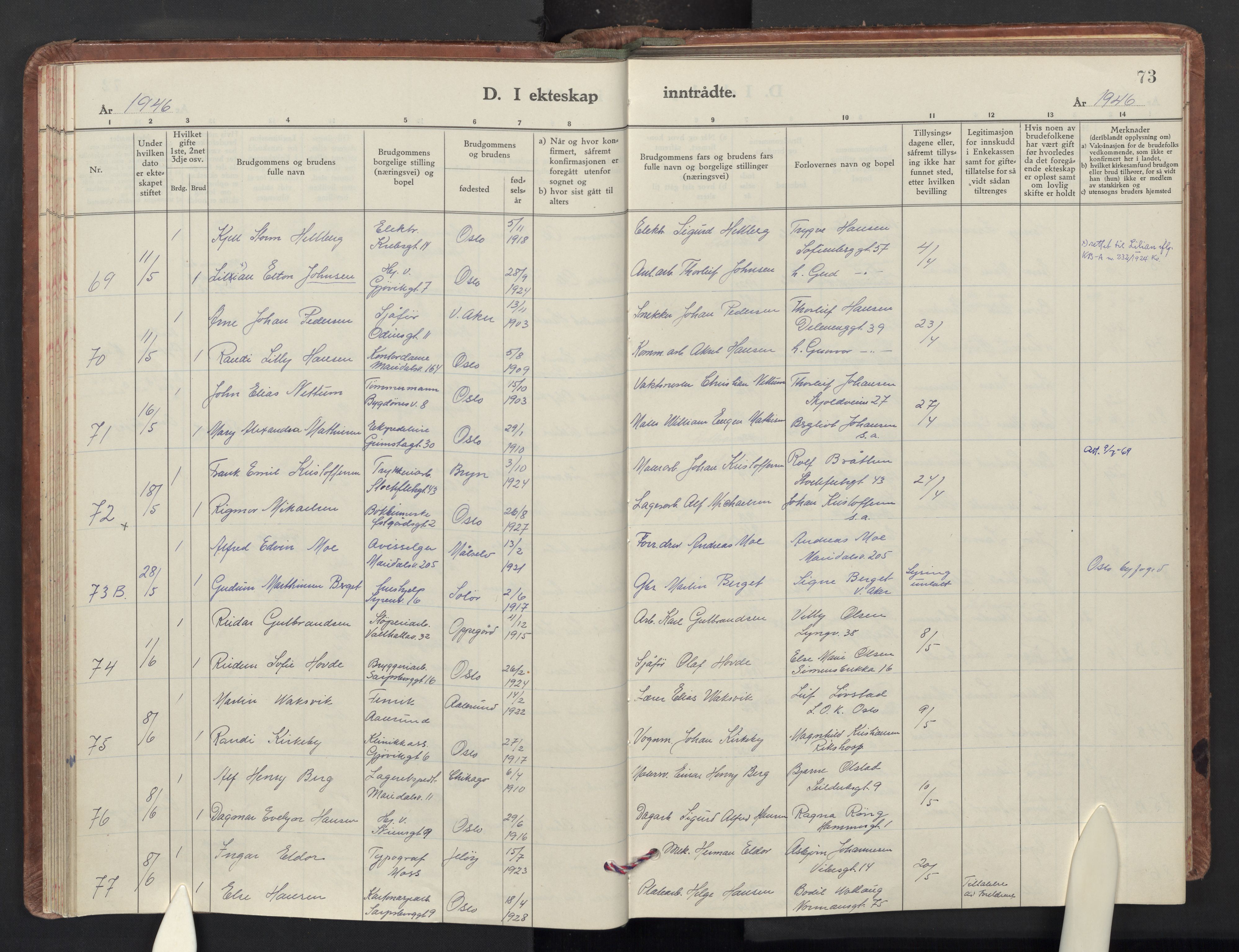 Sagene prestekontor Kirkebøker, AV/SAO-A-10796/F/L0019: Ministerialbok nr. 19, 1939-1954, s. 73
