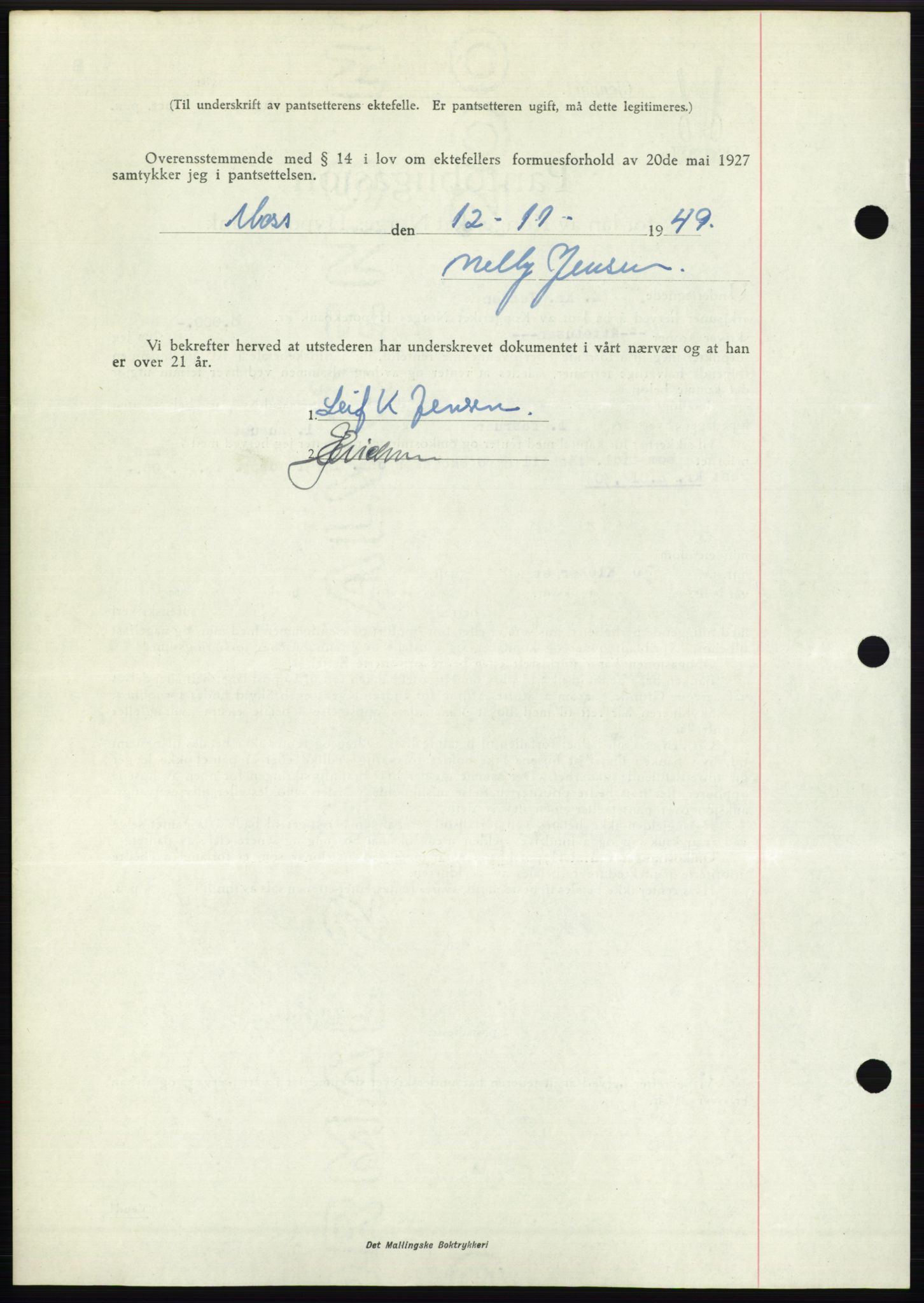 Moss sorenskriveri, SAO/A-10168: Pantebok nr. B23, 1949-1950, Dagboknr: 3486/1949