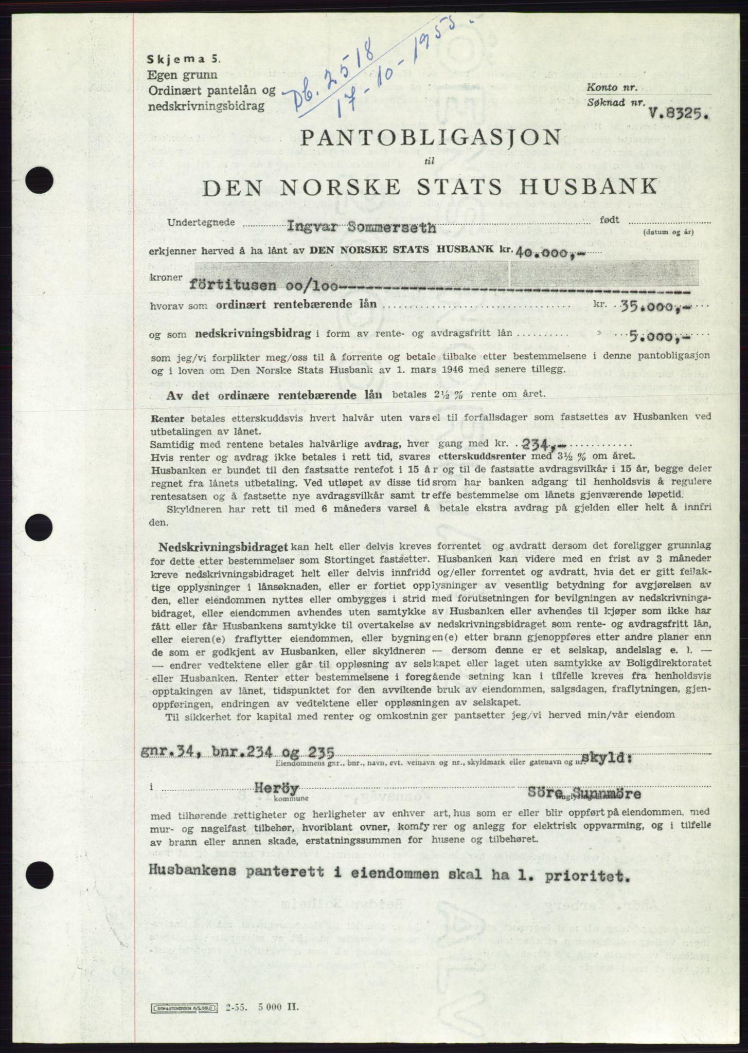 Søre Sunnmøre sorenskriveri, SAT/A-4122/1/2/2C/L0127: Pantebok nr. 15B, 1955-1955, Dagboknr: 2518/1955